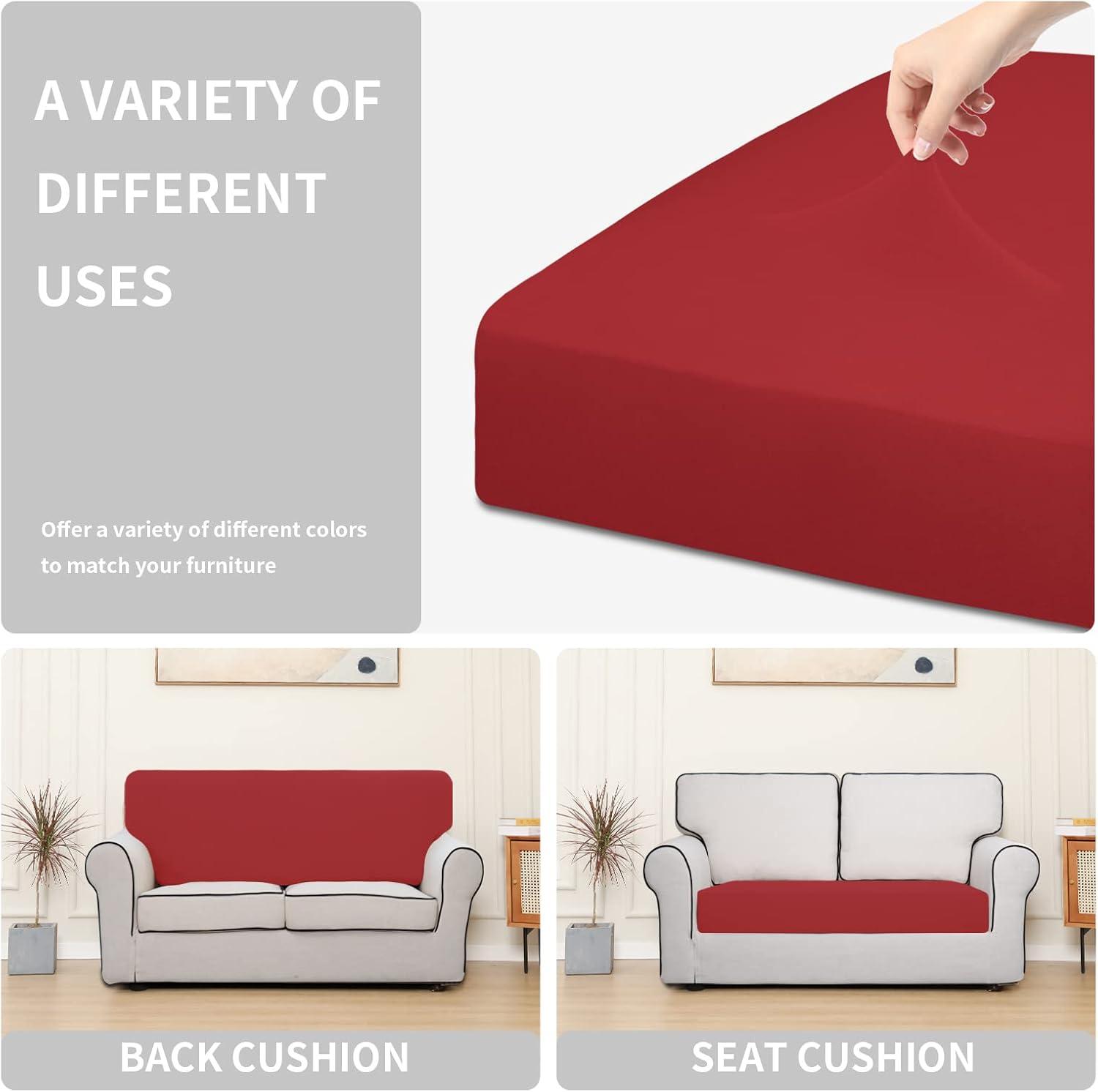 image:imageEasyGoing 100 Waterproof 4 Pieces Couch Cushion Covers for Sectional Sofa LeftRight L Shape Chaise Lounge Sofa Seat slipcover AntiSlip Sofa Cover 3 Seater 1 Chaise Dark GrayChristmas Red