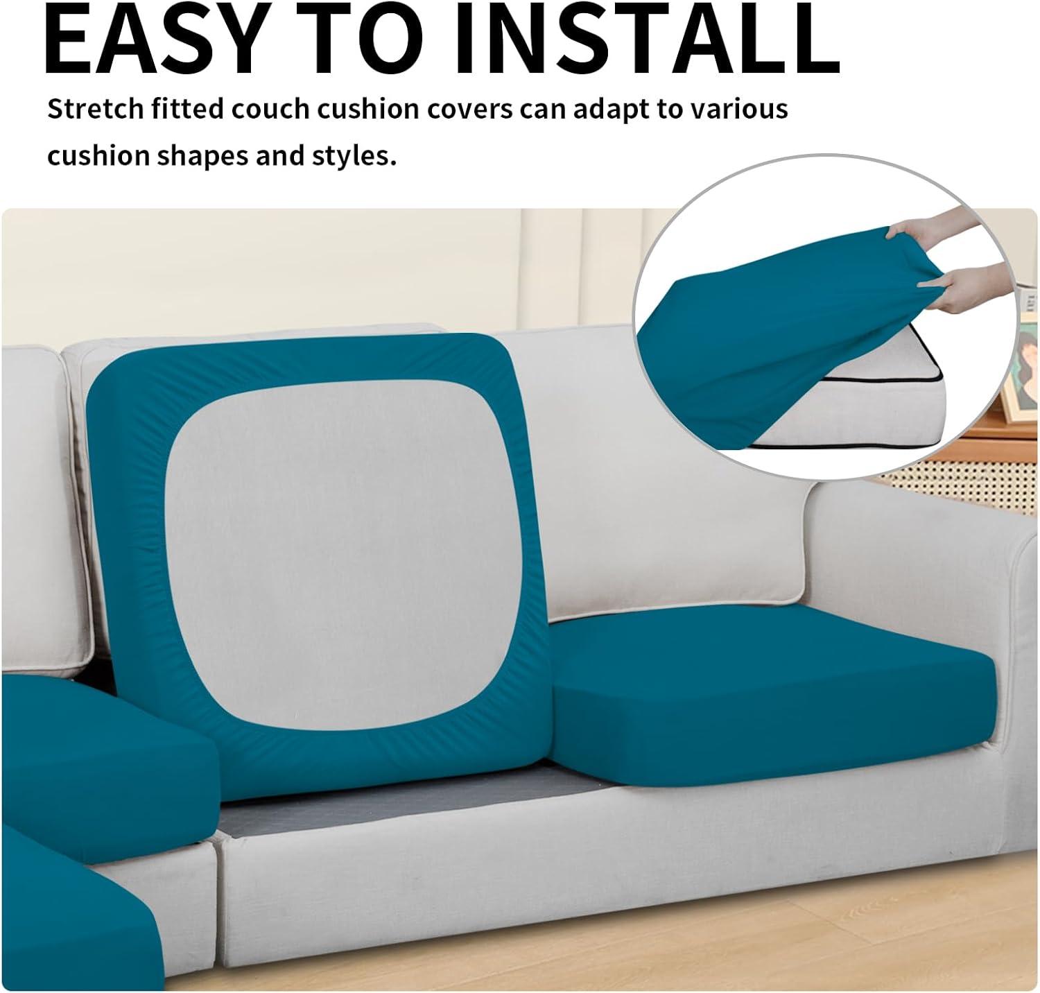 image:imageEasyGoing 100 Waterproof 4 Pieces Couch Cushion Covers for Sectional Sofa LeftRight L Shape Chaise Lounge Sofa Seat slipcover AntiSlip Sofa Cover 3 Seater 1 Chaise Dark GrayPeacock Blue