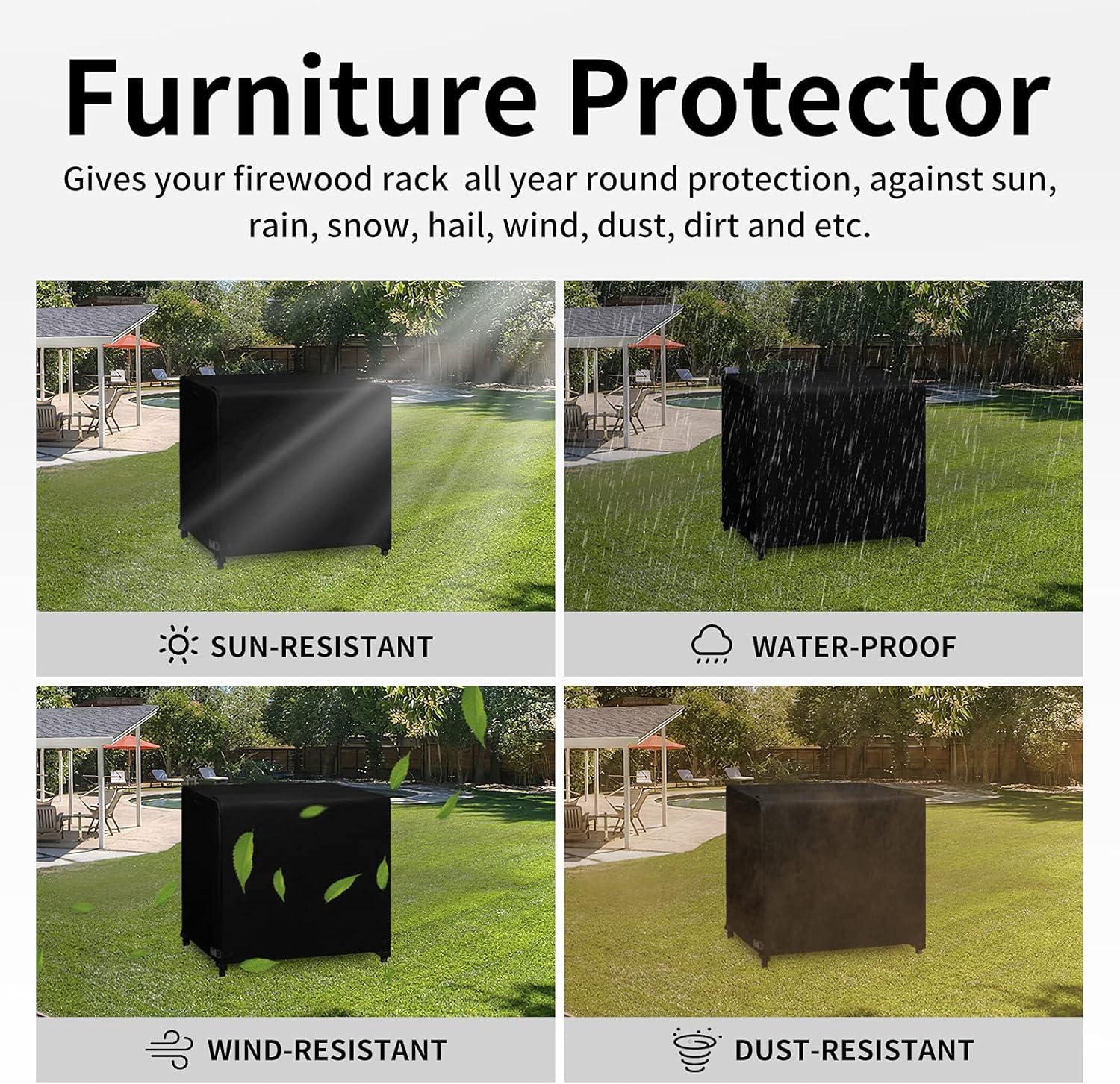 image:imageEasyGoing 4 Feet Outdoor Log Rack Cover Waterproof Weatherproof Firewood Cover with Openable Front Flap Cover Only Rack Not IncludedBlack