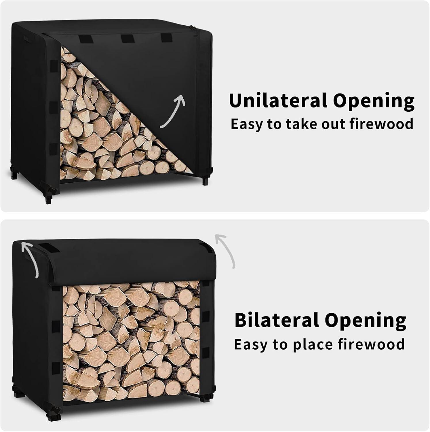 image:imageEasyGoing 4 Feet Outdoor Log Rack Cover Waterproof Weatherproof Firewood Cover with Openable Front Flap Cover Only Rack Not IncludedBlack