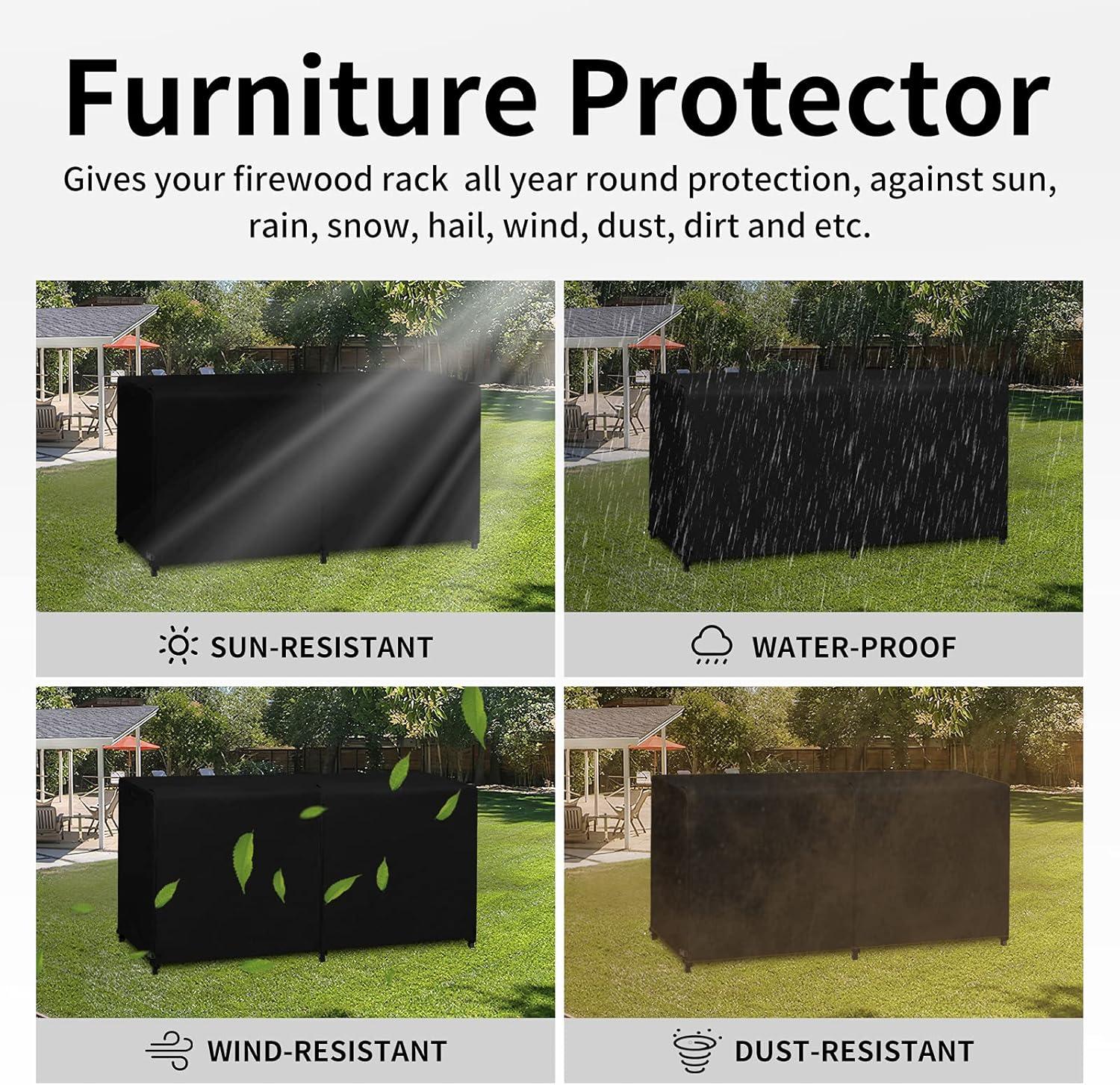 image:imageEasyGoing 4 Feet Outdoor Log Rack Cover Waterproof Weatherproof Firewood Cover with Openable Front Flap Cover Only Rack Not IncludedBlack