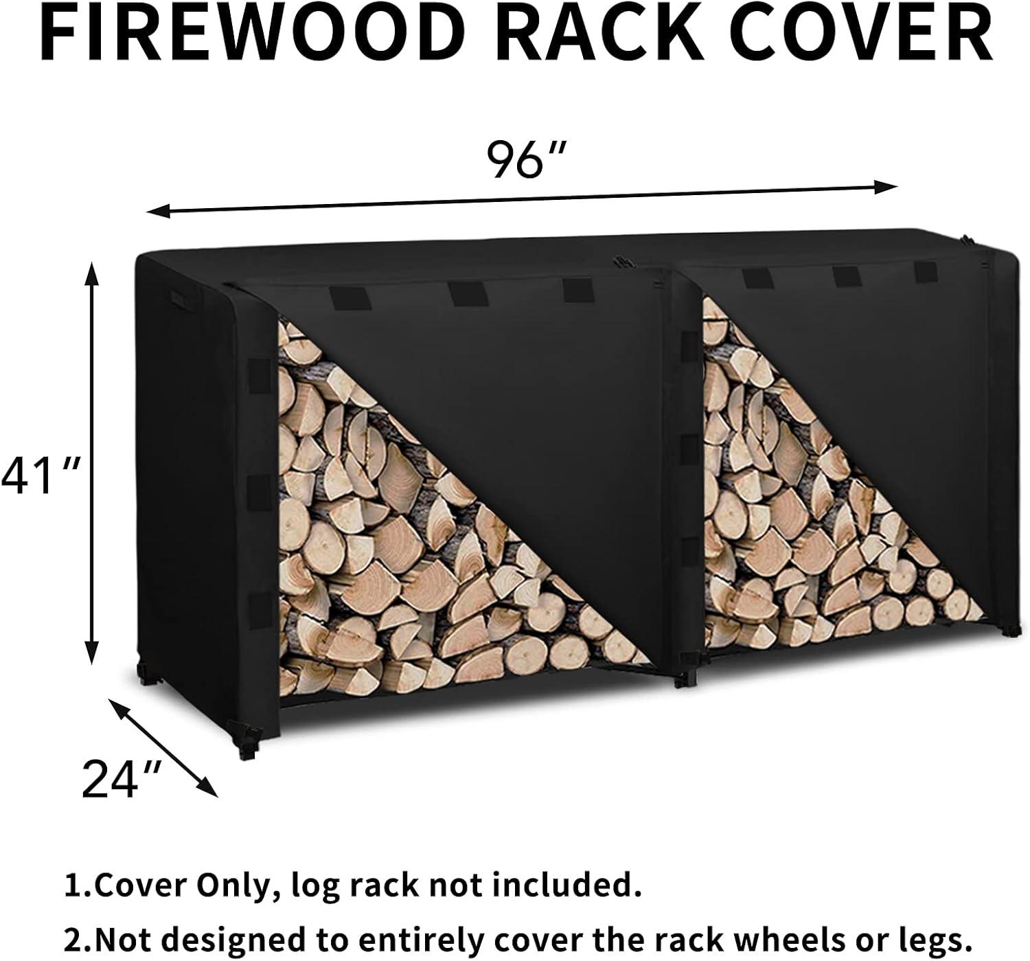 image:imageEasyGoing 4 Feet Outdoor Log Rack Cover Waterproof Weatherproof Firewood Cover with Openable Front Flap Cover Only Rack Not IncludedBlack