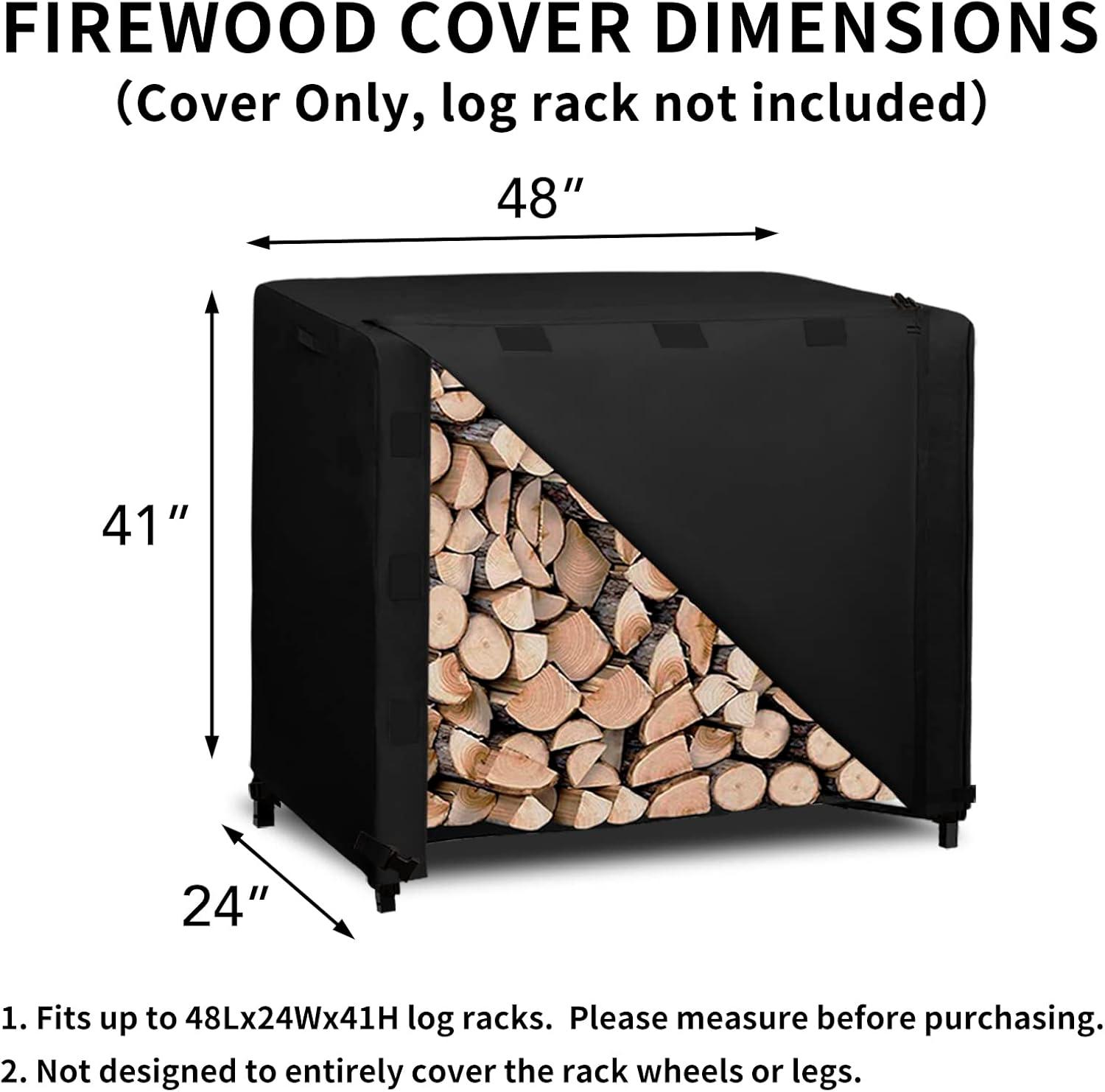 image:imageEasyGoing 4 Feet Outdoor Log Rack Cover Waterproof Weatherproof Firewood Cover with Openable Front Flap Cover Only Rack Not IncludedBlack