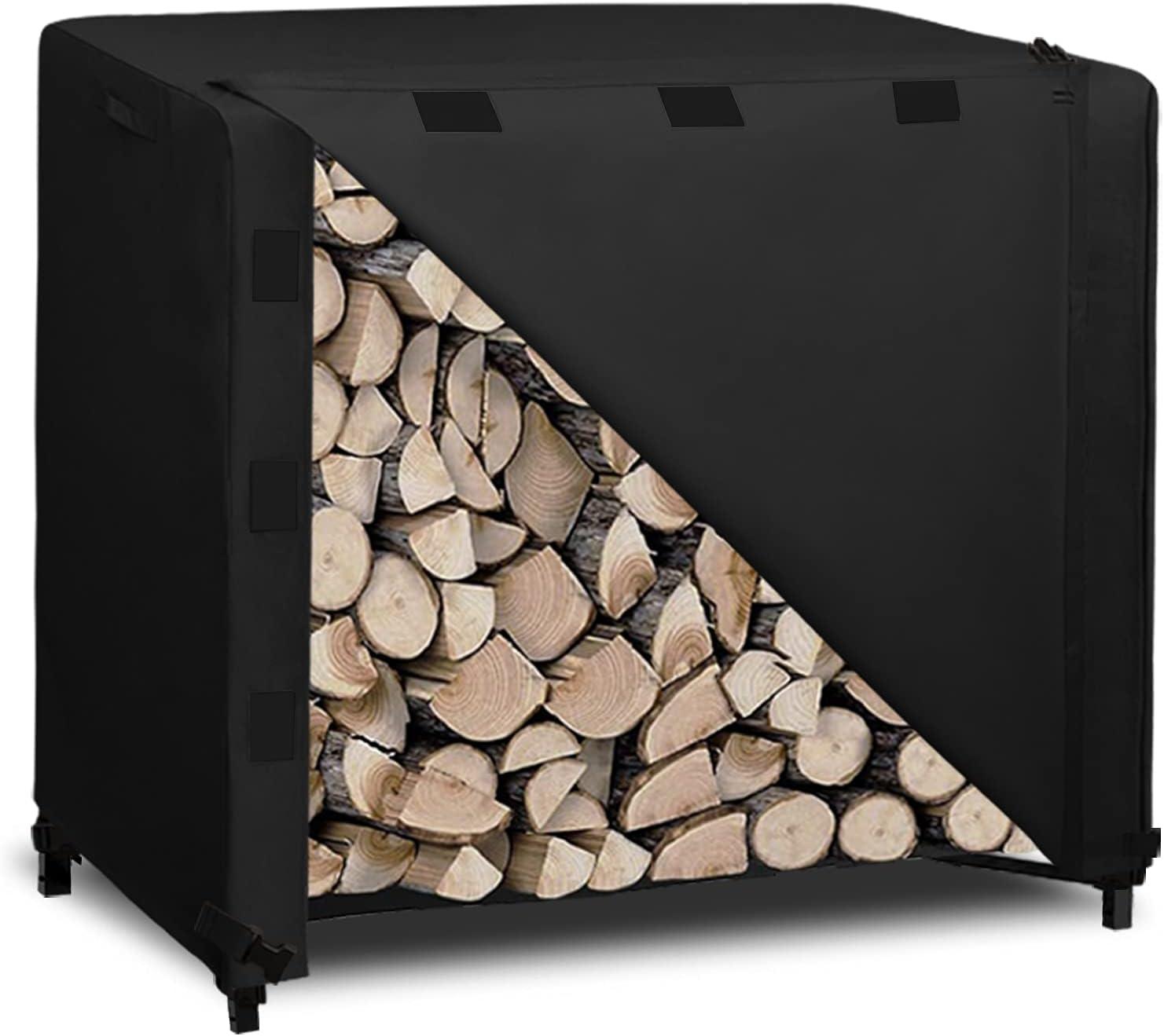 image:imageEasyGoing 4 Feet Outdoor Log Rack Cover Waterproof Weatherproof Firewood Cover with Openable Front Flap Cover Only Rack Not IncludedBlack