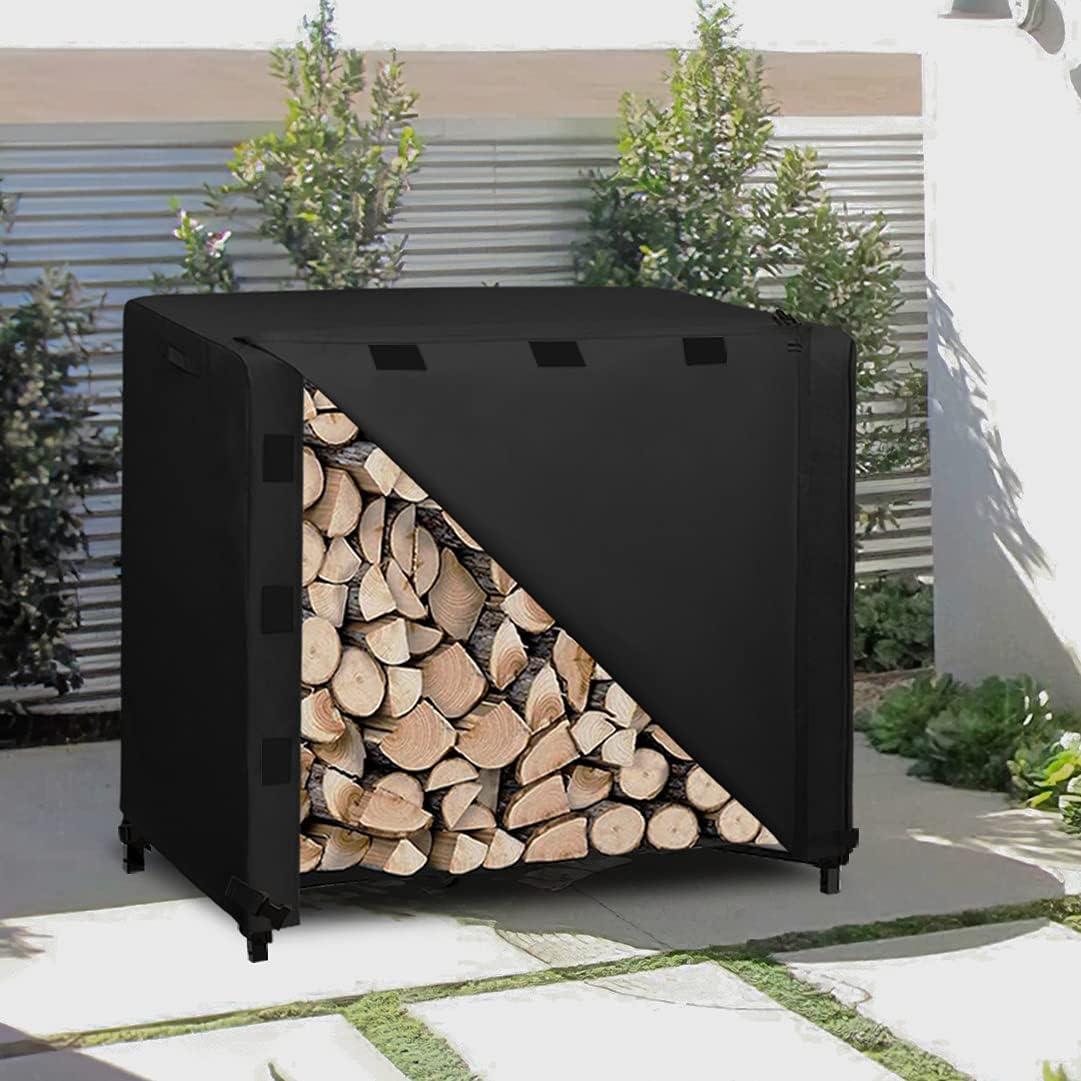 image:imageEasyGoing 4 Feet Outdoor Log Rack Cover Waterproof Weatherproof Firewood Cover with Openable Front Flap Cover Only Rack Not IncludedBlack
