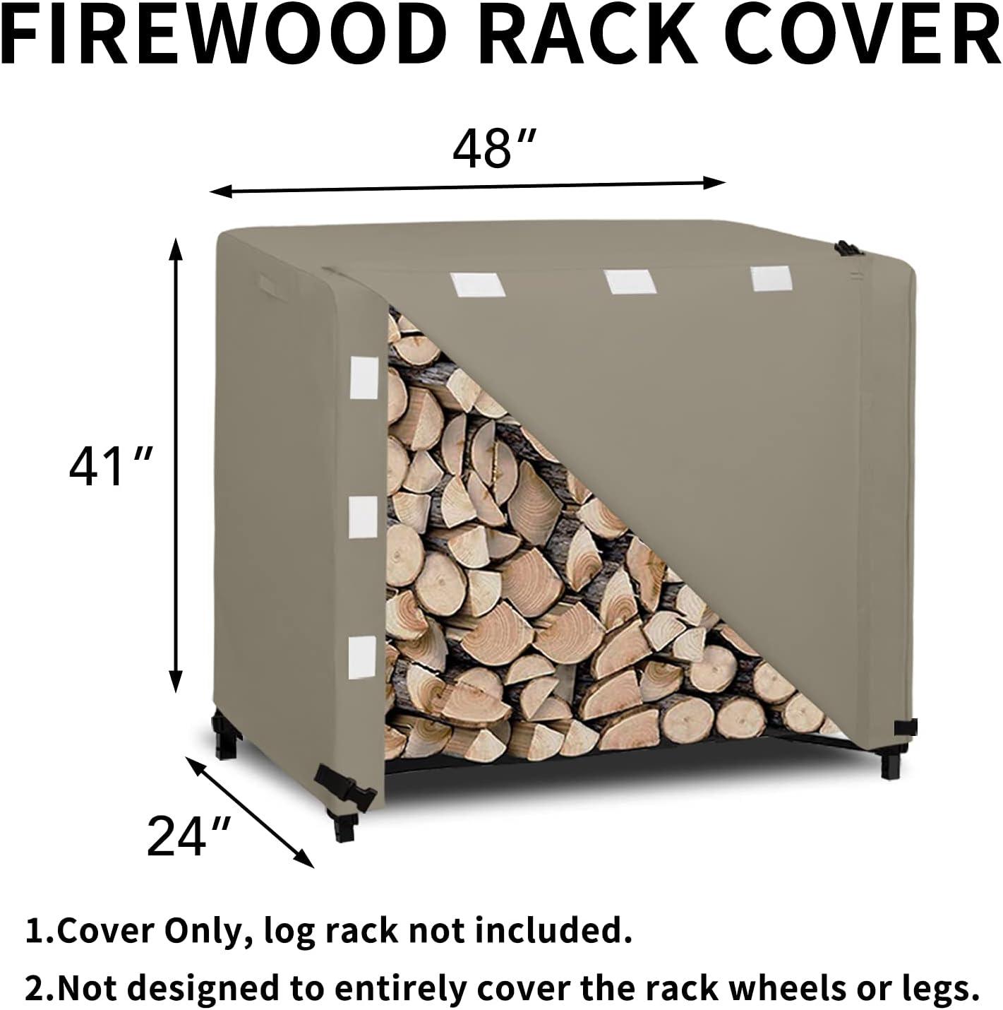 image:imageEasyGoing 4 Feet Outdoor Log Rack Cover Waterproof Weatherproof Firewood Cover with Openable Front Flap Cover Only Rack Not IncludedCamel