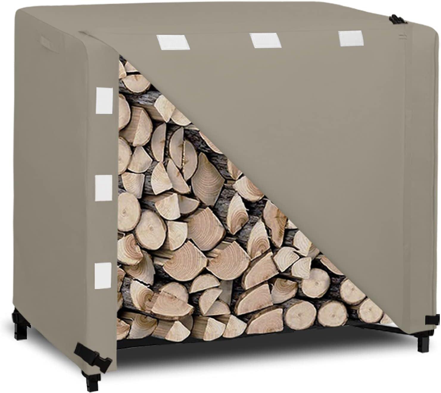 image:imageEasyGoing 4 Feet Outdoor Log Rack Cover Waterproof Weatherproof Firewood Cover with Openable Front Flap Cover Only Rack Not IncludedCamel