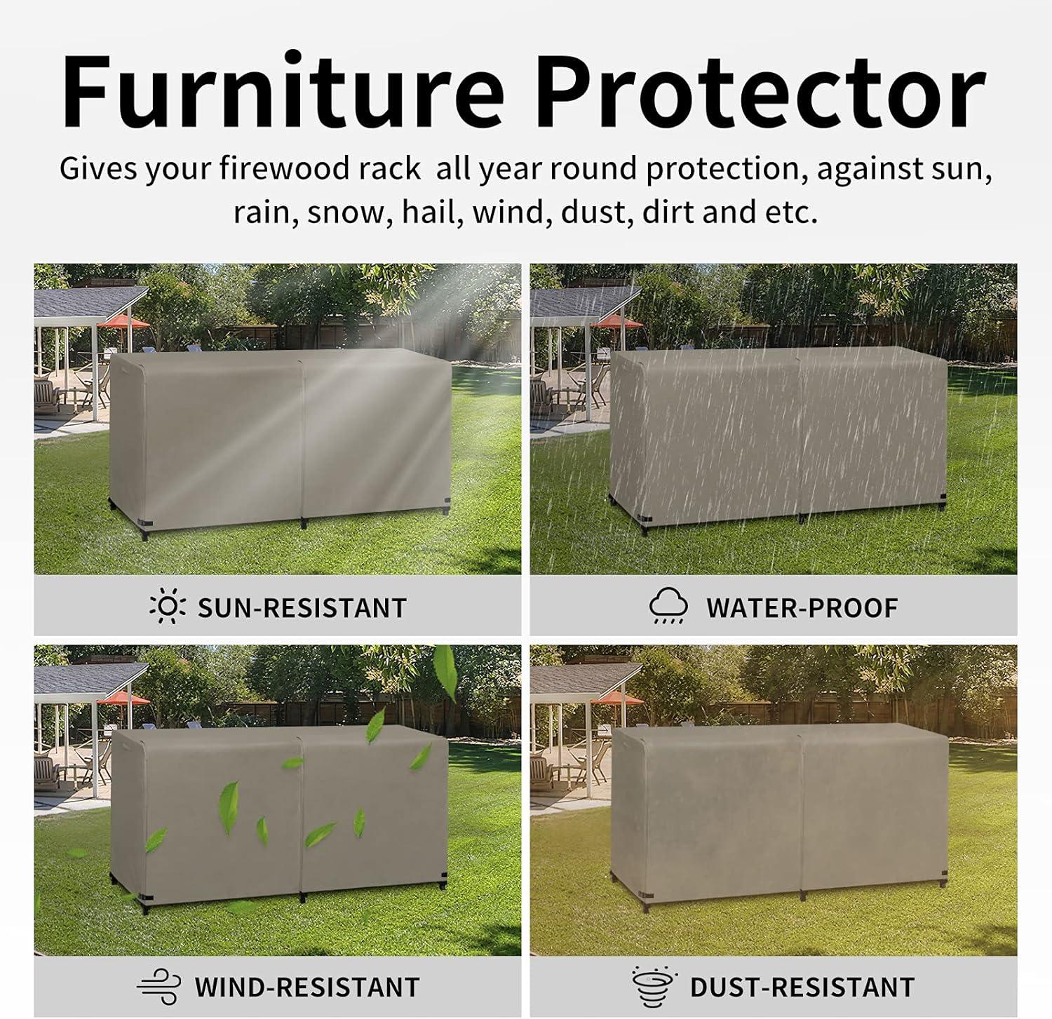 image:imageEasyGoing 4 Feet Outdoor Log Rack Cover Waterproof Weatherproof Firewood Cover with Openable Front Flap Cover Only Rack Not IncludedCamel