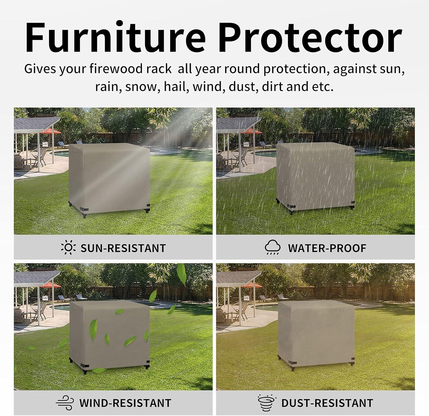 image:imageEasyGoing 4 Feet Outdoor Log Rack Cover Waterproof Weatherproof Firewood Cover with Openable Front Flap Cover Only Rack Not IncludedCamel