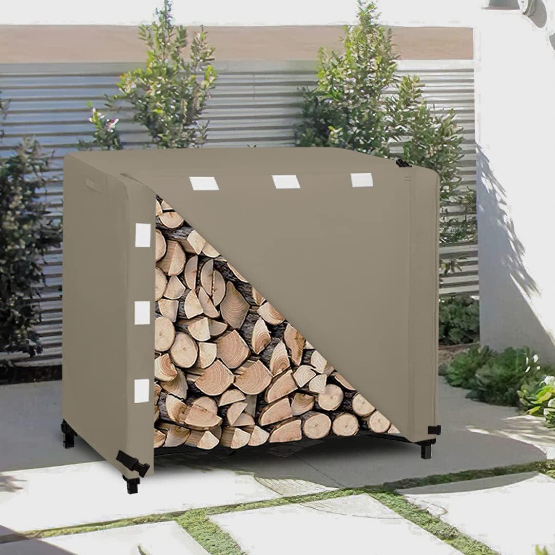 image:imageEasyGoing 4 Feet Outdoor Log Rack Cover Waterproof Weatherproof Firewood Cover with Openable Front Flap Cover Only Rack Not IncludedCamel