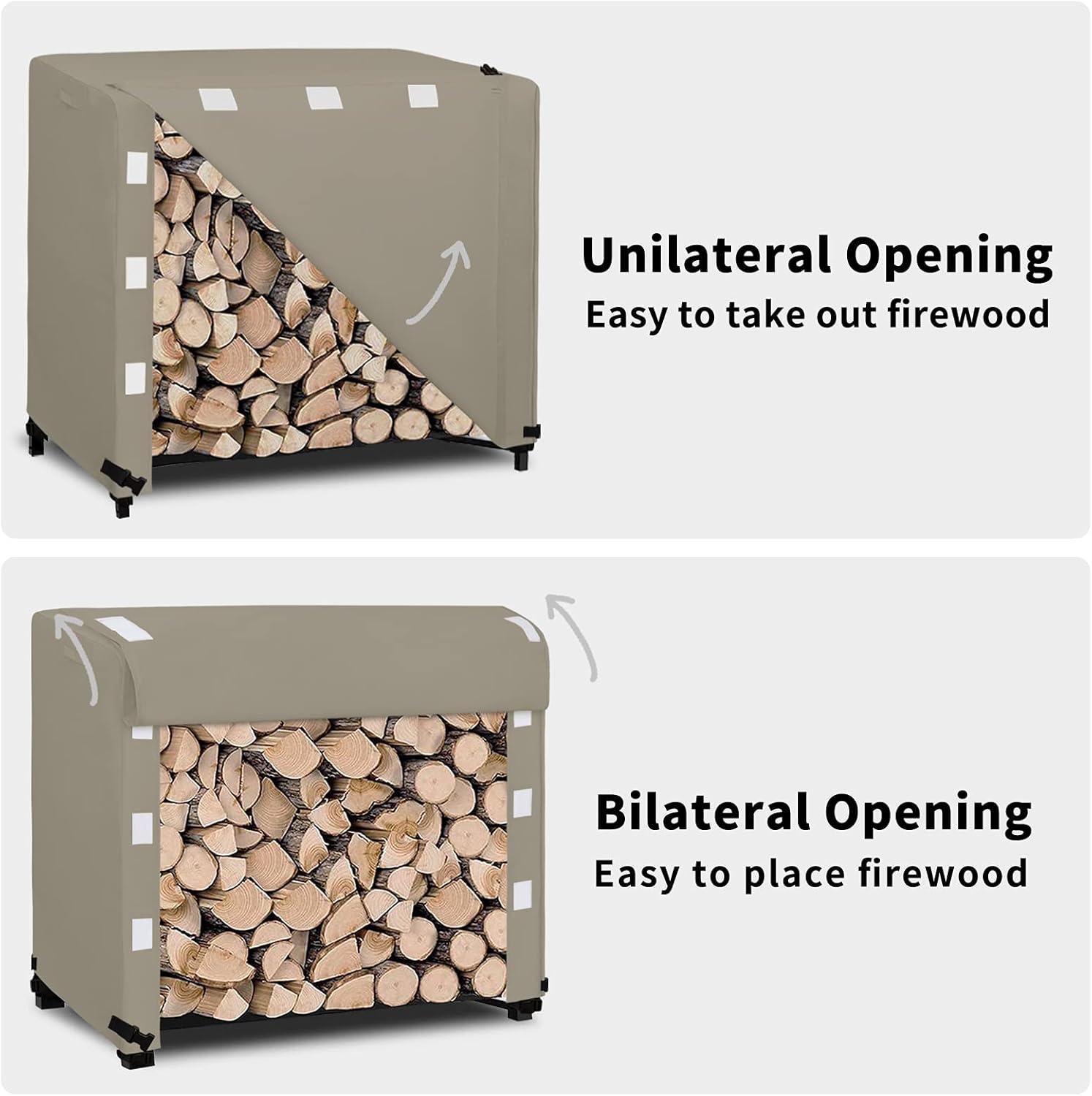 image:imageEasyGoing 4 Feet Outdoor Log Rack Cover Waterproof Weatherproof Firewood Cover with Openable Front Flap Cover Only Rack Not IncludedCamel
