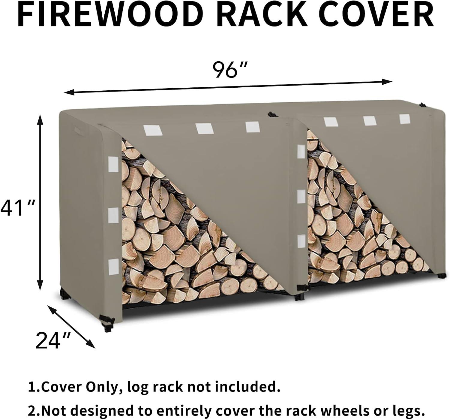 image:imageEasyGoing 4 Feet Outdoor Log Rack Cover Waterproof Weatherproof Firewood Cover with Openable Front Flap Cover Only Rack Not IncludedCamel