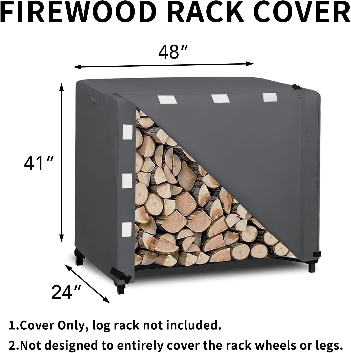image:imageEasyGoing 4 Feet Outdoor Log Rack Cover Waterproof Weatherproof Firewood Cover with Openable Front Flap Cover Only Rack Not IncludedDark Gray