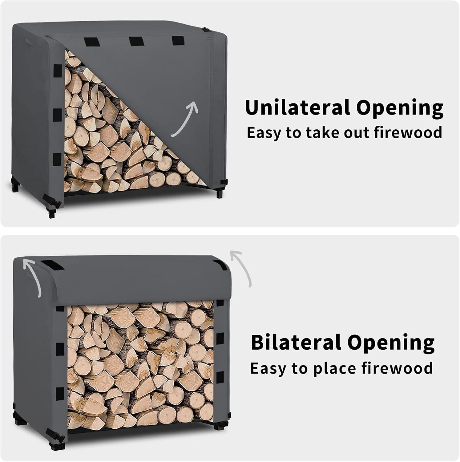image:imageEasyGoing 4 Feet Outdoor Log Rack Cover Waterproof Weatherproof Firewood Cover with Openable Front Flap Cover Only Rack Not IncludedDark Gray