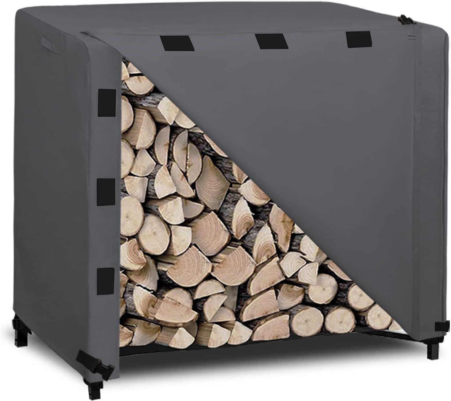 image:imageEasyGoing 4 Feet Outdoor Log Rack Cover Waterproof Weatherproof Firewood Cover with Openable Front Flap Cover Only Rack Not IncludedDark Gray
