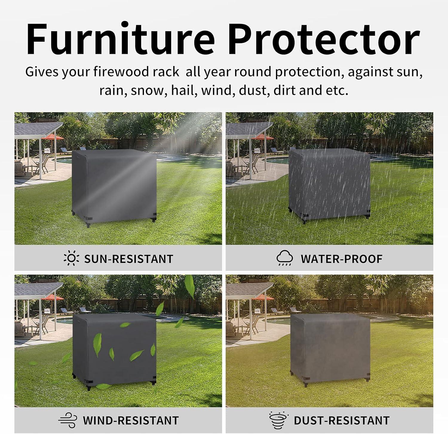 image:imageEasyGoing 4 Feet Outdoor Log Rack Cover Waterproof Weatherproof Firewood Cover with Openable Front Flap Cover Only Rack Not IncludedDark Gray