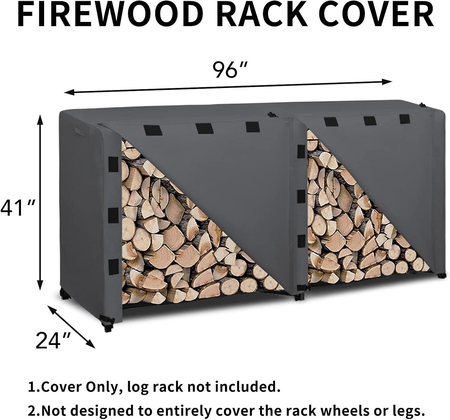 image:imageEasyGoing 4 Feet Outdoor Log Rack Cover Waterproof Weatherproof Firewood Cover with Openable Front Flap Cover Only Rack Not IncludedDark Gray