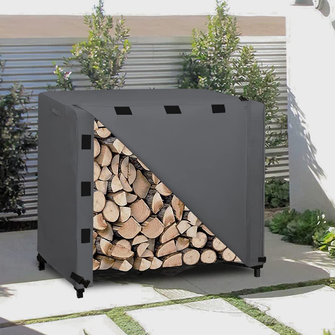 image:imageEasyGoing 4 Feet Outdoor Log Rack Cover Waterproof Weatherproof Firewood Cover with Openable Front Flap Cover Only Rack Not IncludedDark Gray