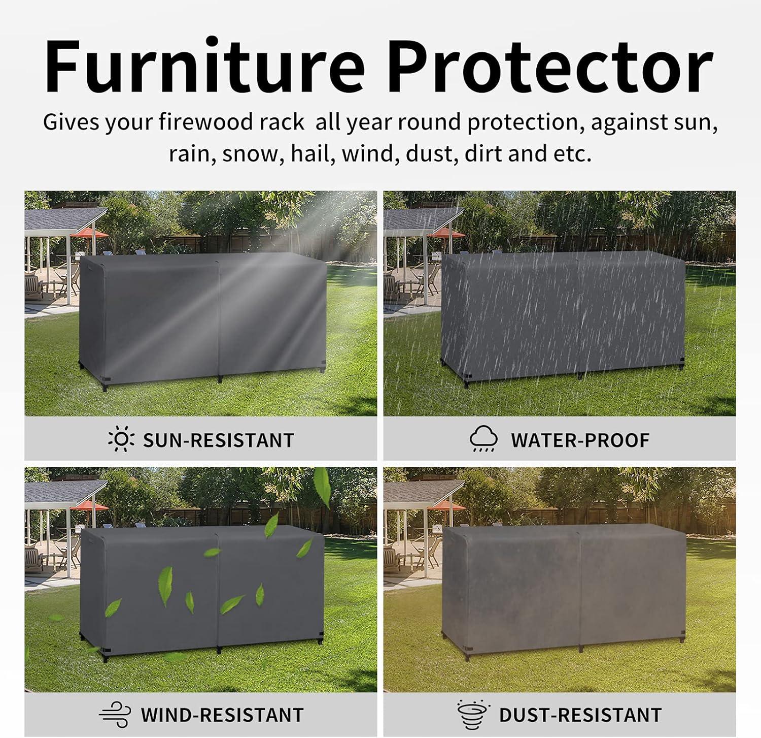 image:imageEasyGoing 4 Feet Outdoor Log Rack Cover Waterproof Weatherproof Firewood Cover with Openable Front Flap Cover Only Rack Not IncludedDark Gray