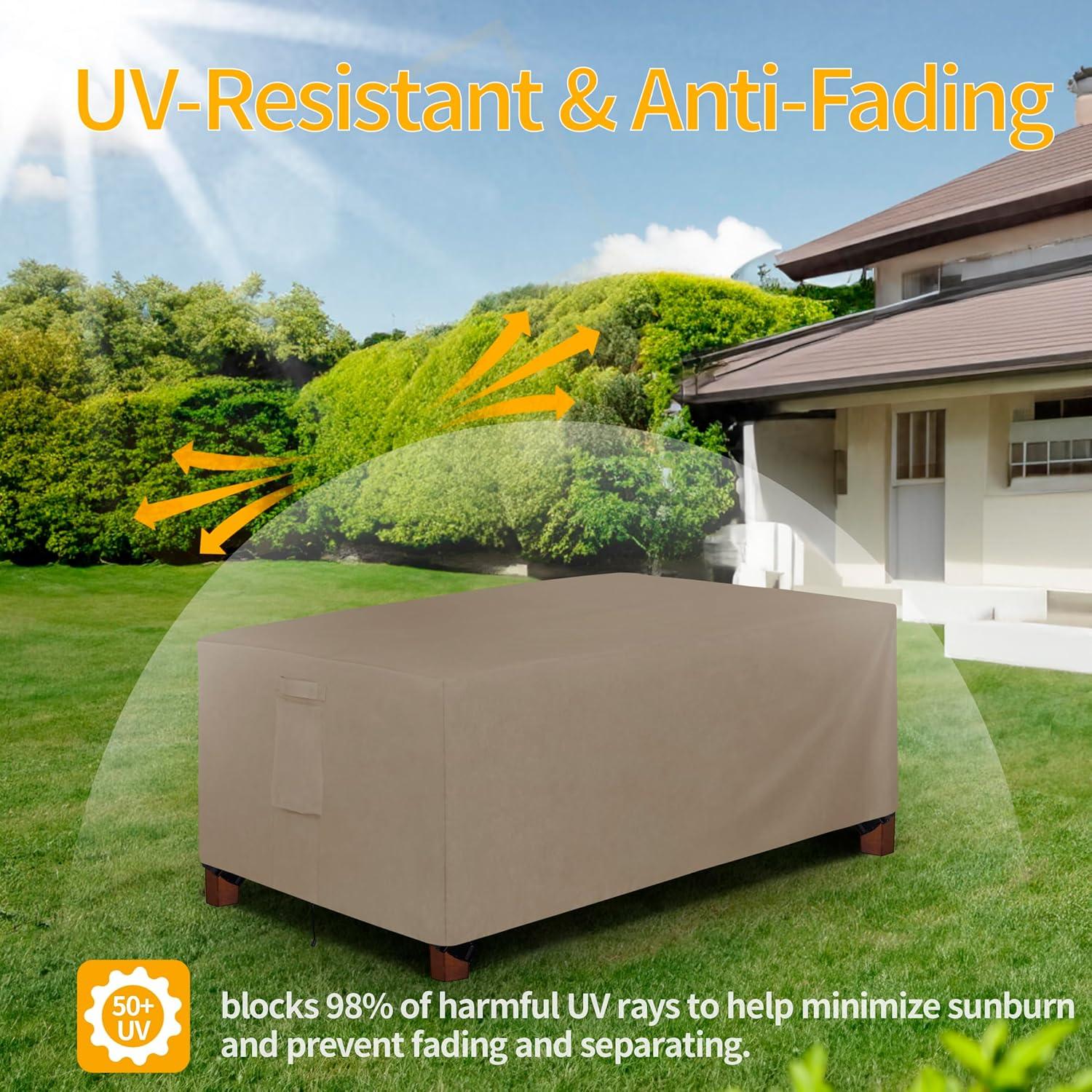 image:imageEasyGoing 600D Heavy Duty Round Patio Furniture Set Cover Waterproof Outdoor Table and Chair Set Cover 62DIAx 28H BlackCamel