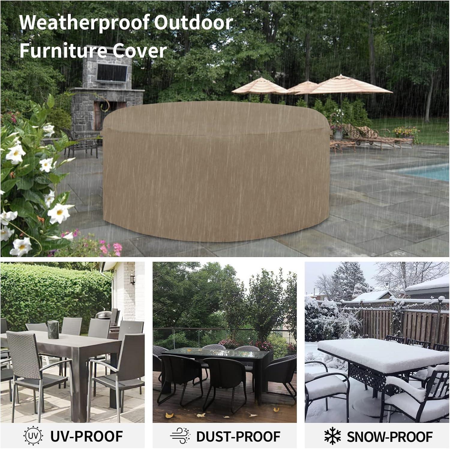 image:imageEasyGoing 600D Heavy Duty Round Patio Furniture Set Cover Waterproof Outdoor Table and Chair Set Cover 62DIAx 28H BlackCamel