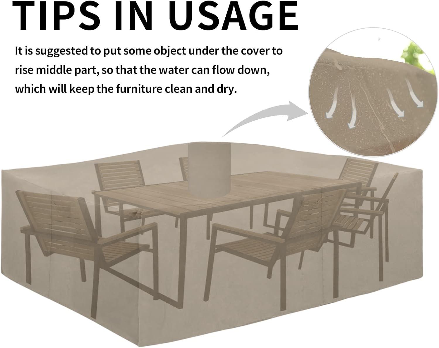 image:imageEasyGoing 600D Heavy Duty Round Patio Furniture Set Cover Waterproof Outdoor Table and Chair Set Cover 62DIAx 28H BlackCamel