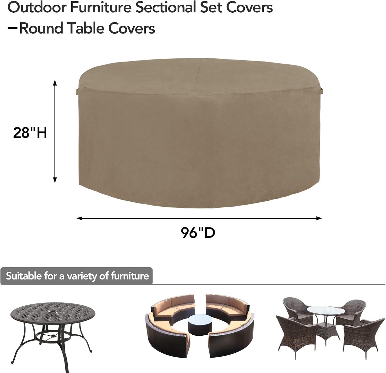 image:imageEasyGoing 600D Heavy Duty Round Patio Furniture Set Cover Waterproof Outdoor Table and Chair Set Cover 62DIAx 28H BlackCamel