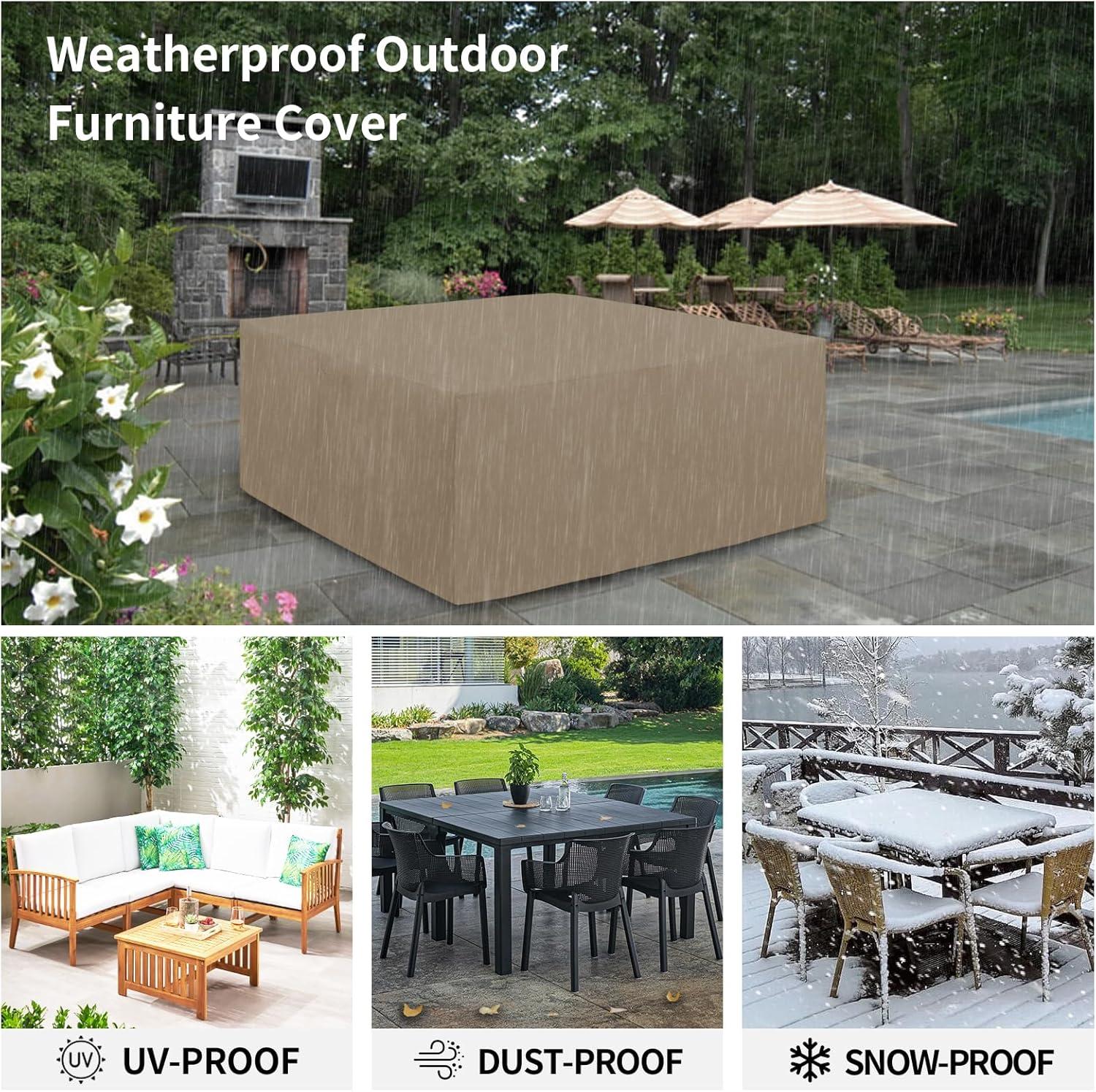 image:imageEasyGoing 600D Heavy Duty Round Patio Furniture Set Cover Waterproof Outdoor Table and Chair Set Cover 62DIAx 28H BlackCamel