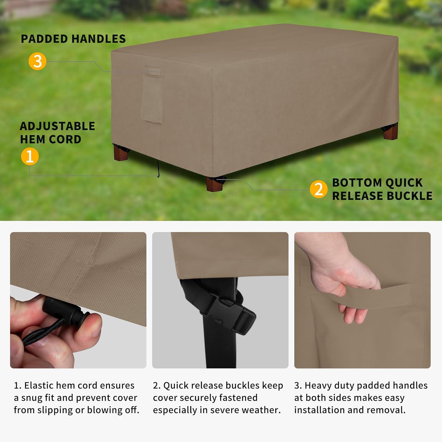image:imageEasyGoing 600D Heavy Duty Round Patio Furniture Set Cover Waterproof Outdoor Table and Chair Set Cover 62DIAx 28H BlackCamel