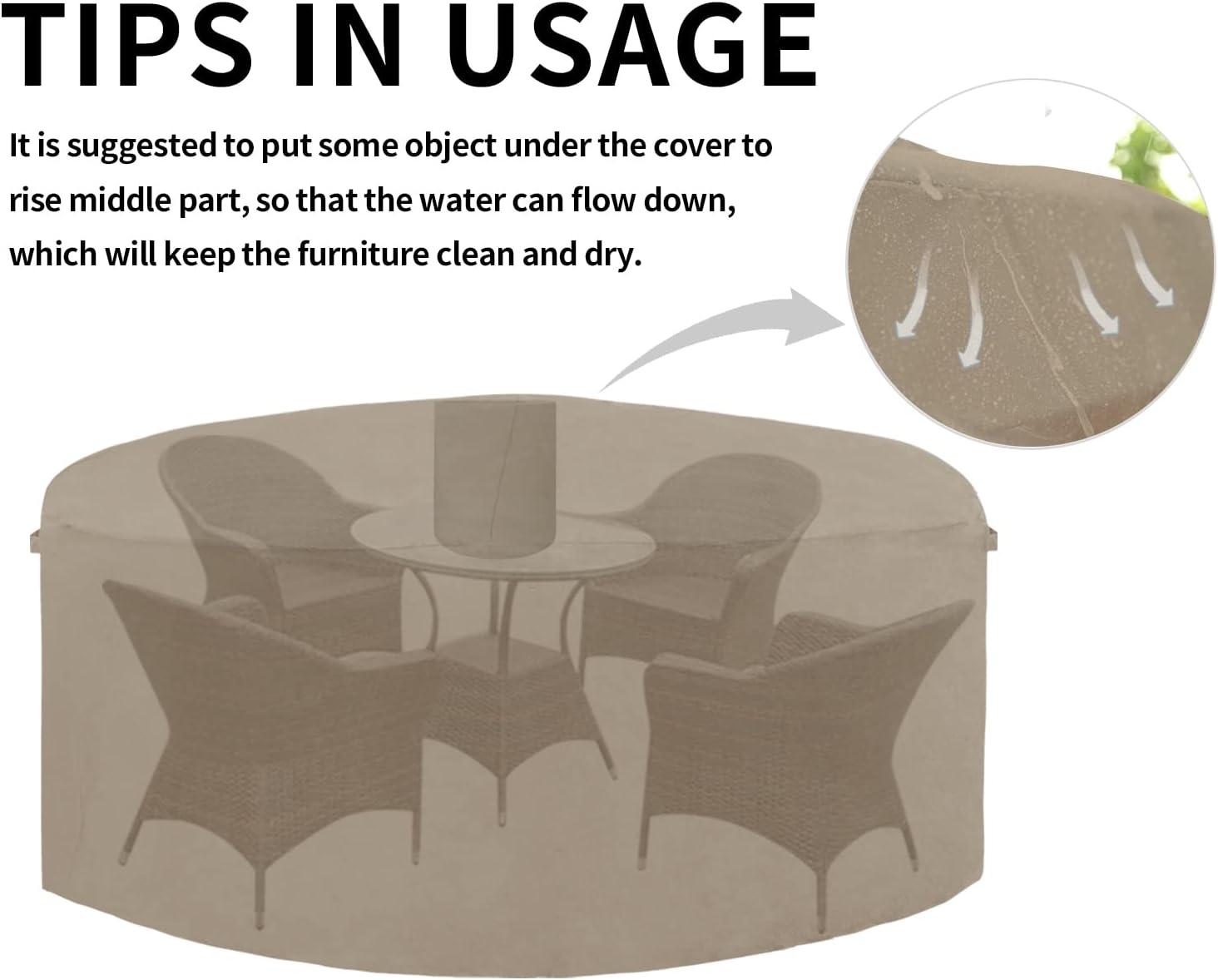 image:imageEasyGoing 600D Heavy Duty Round Patio Furniture Set Cover Waterproof Outdoor Table and Chair Set Cover 62DIAx 28H BlackCamel