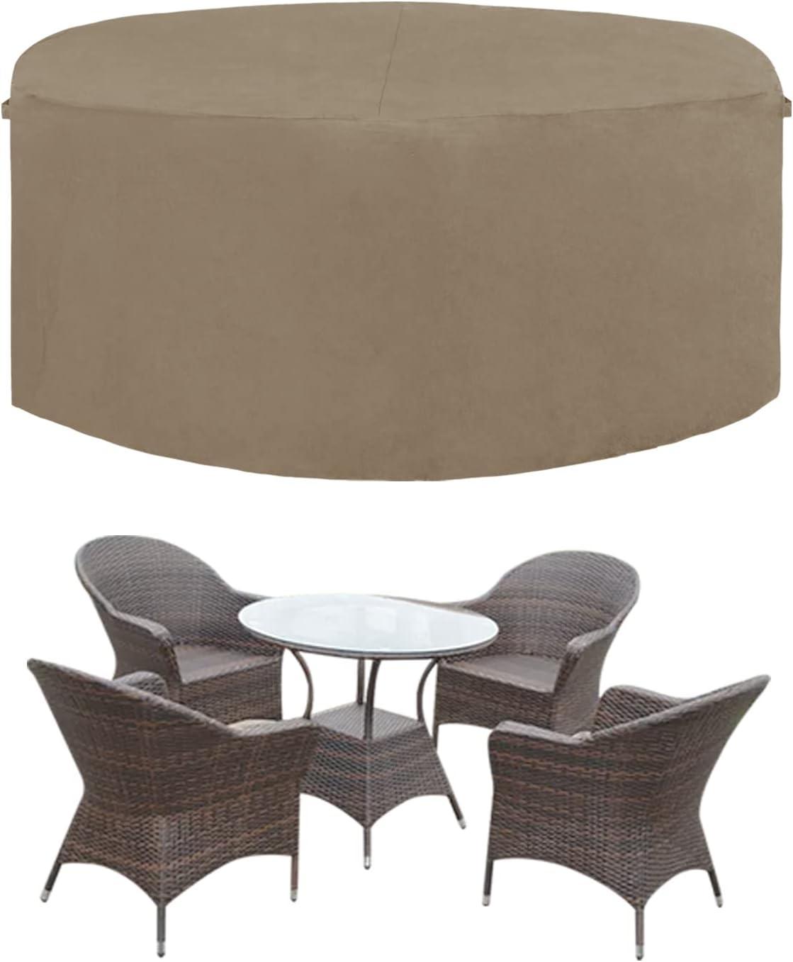 image:imageEasyGoing 600D Heavy Duty Round Patio Furniture Set Cover Waterproof Outdoor Table and Chair Set Cover 62DIAx 28H BlackCamel