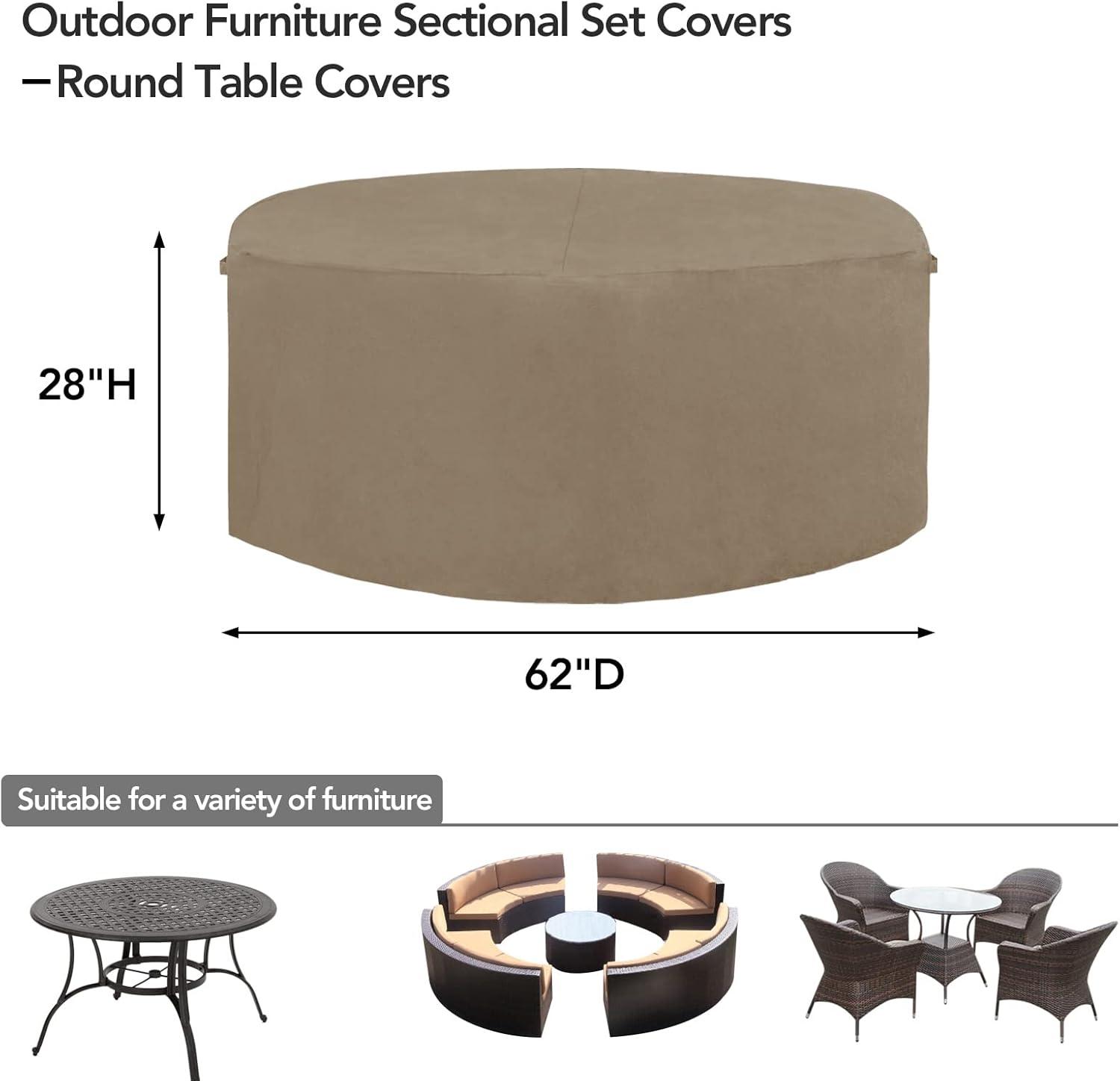 image:imageEasyGoing 600D Heavy Duty Round Patio Furniture Set Cover Waterproof Outdoor Table and Chair Set Cover 62DIAx 28H BlackCamel