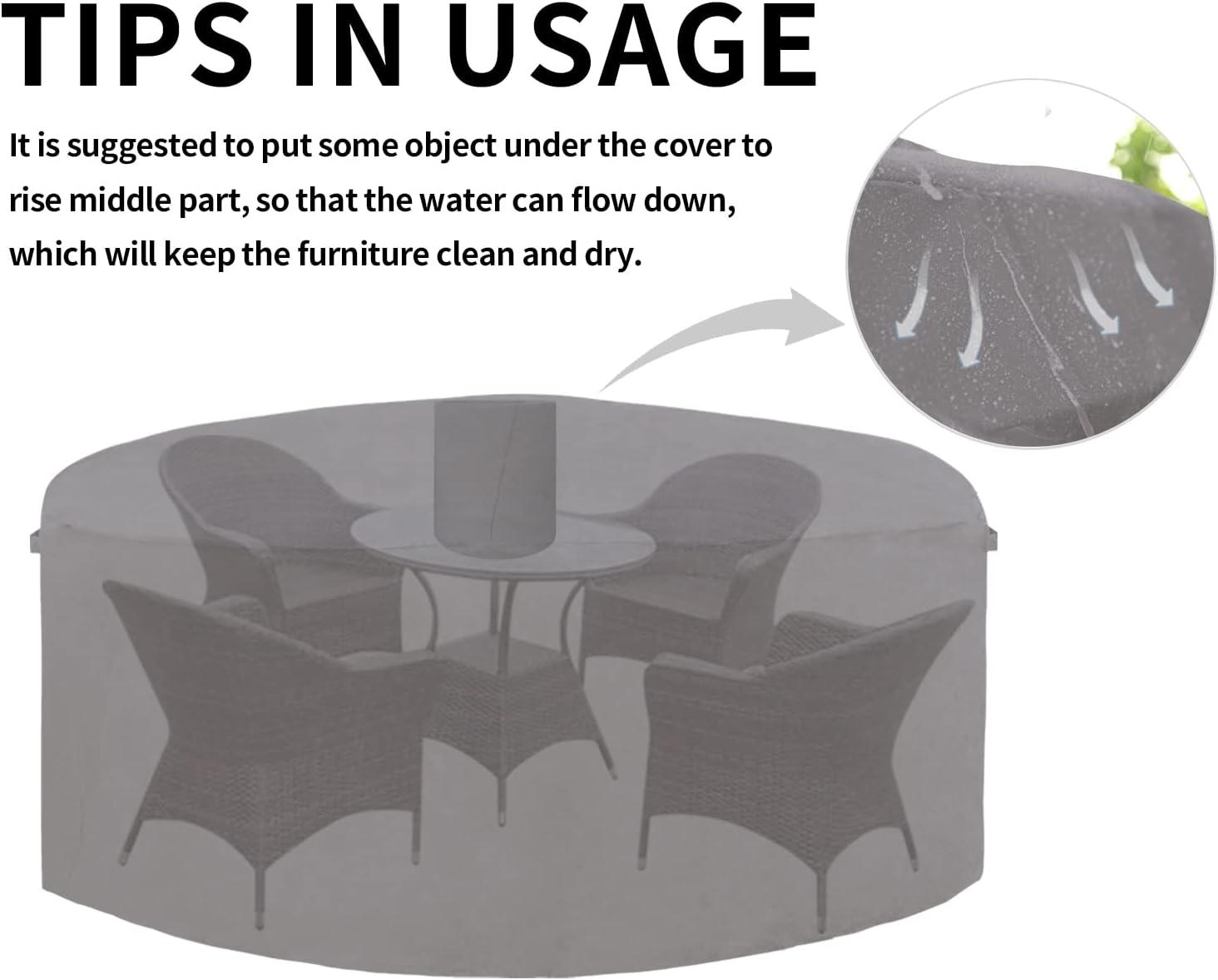 image:imageEasyGoing 600D Heavy Duty Round Patio Furniture Set Cover Waterproof Outdoor Table and Chair Set Cover 62DIAx 28H BlackGrey