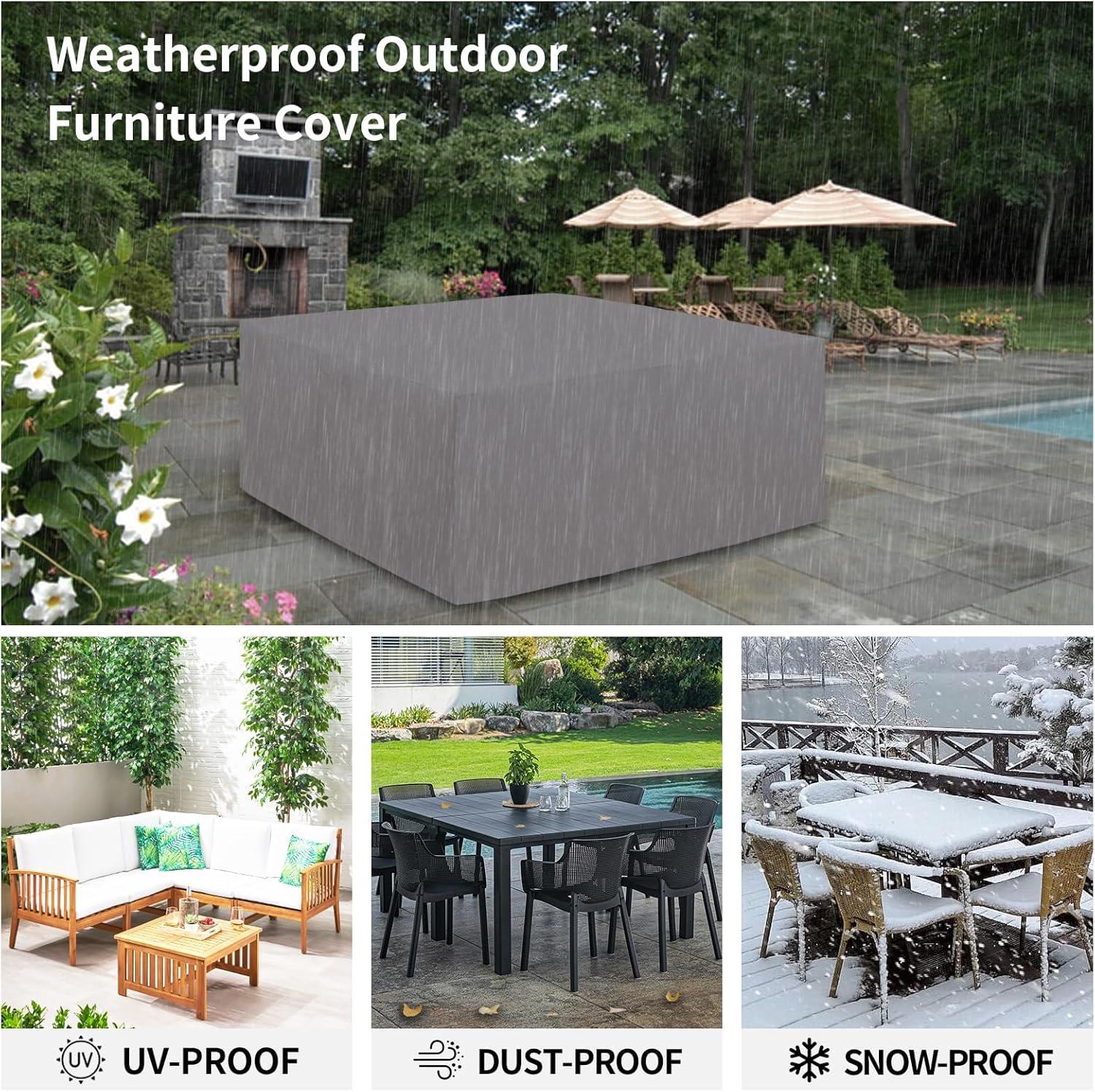 image:imageEasyGoing 600D Heavy Duty Round Patio Furniture Set Cover Waterproof Outdoor Table and Chair Set Cover 62DIAx 28H BlackGrey