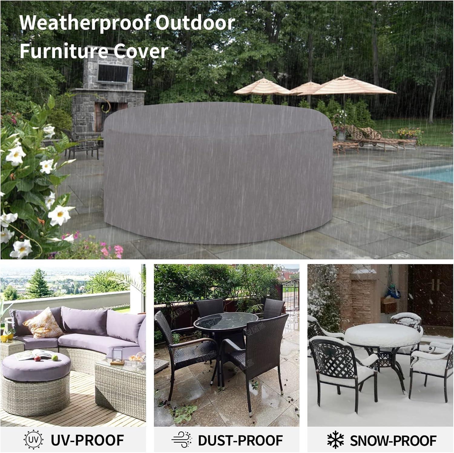 image:imageEasyGoing 600D Heavy Duty Round Patio Furniture Set Cover Waterproof Outdoor Table and Chair Set Cover 62DIAx 28H BlackGrey