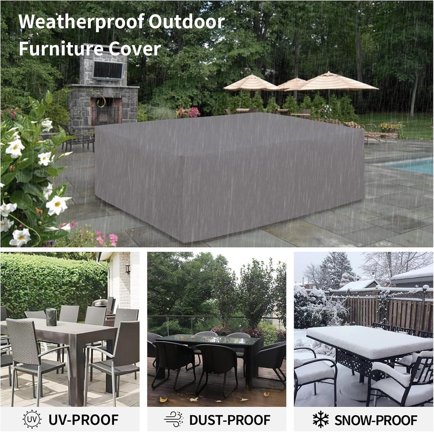 image:imageEasyGoing 600D Heavy Duty Round Patio Furniture Set Cover Waterproof Outdoor Table and Chair Set Cover 62DIAx 28H BlackGrey