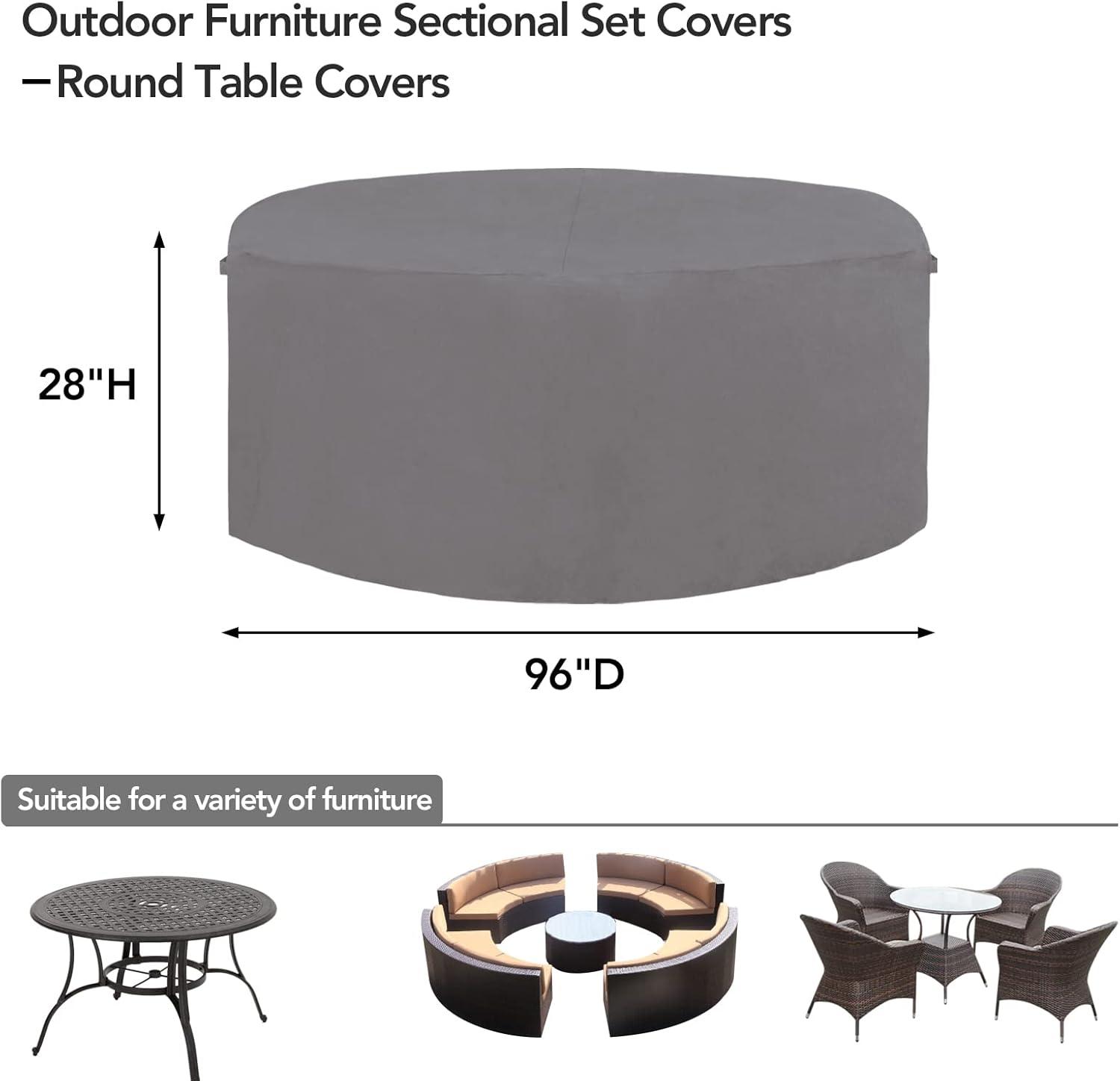 image:imageEasyGoing 600D Heavy Duty Round Patio Furniture Set Cover Waterproof Outdoor Table and Chair Set Cover 62DIAx 28H BlackGrey