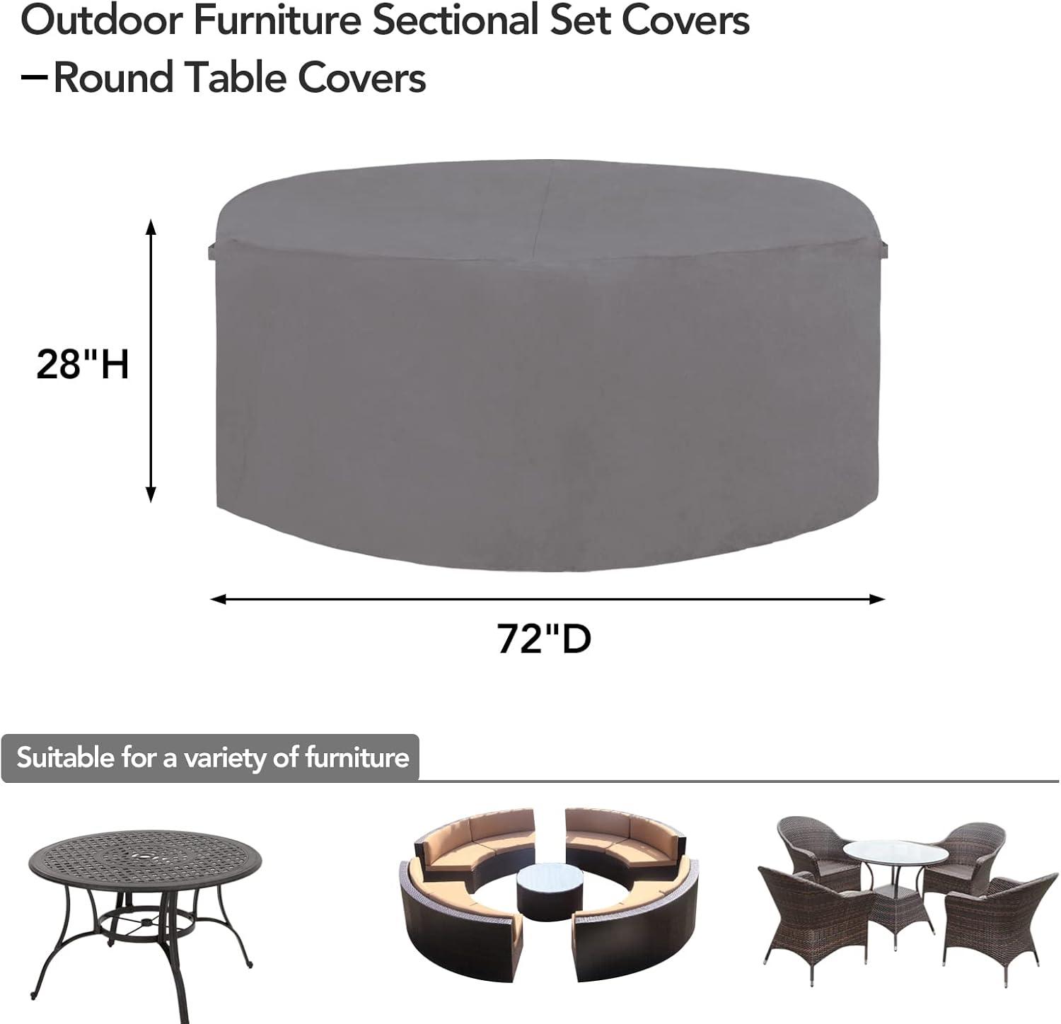 image:imageEasyGoing 600D Heavy Duty Round Patio Furniture Set Cover Waterproof Outdoor Table and Chair Set Cover 62DIAx 28H BlackGrey