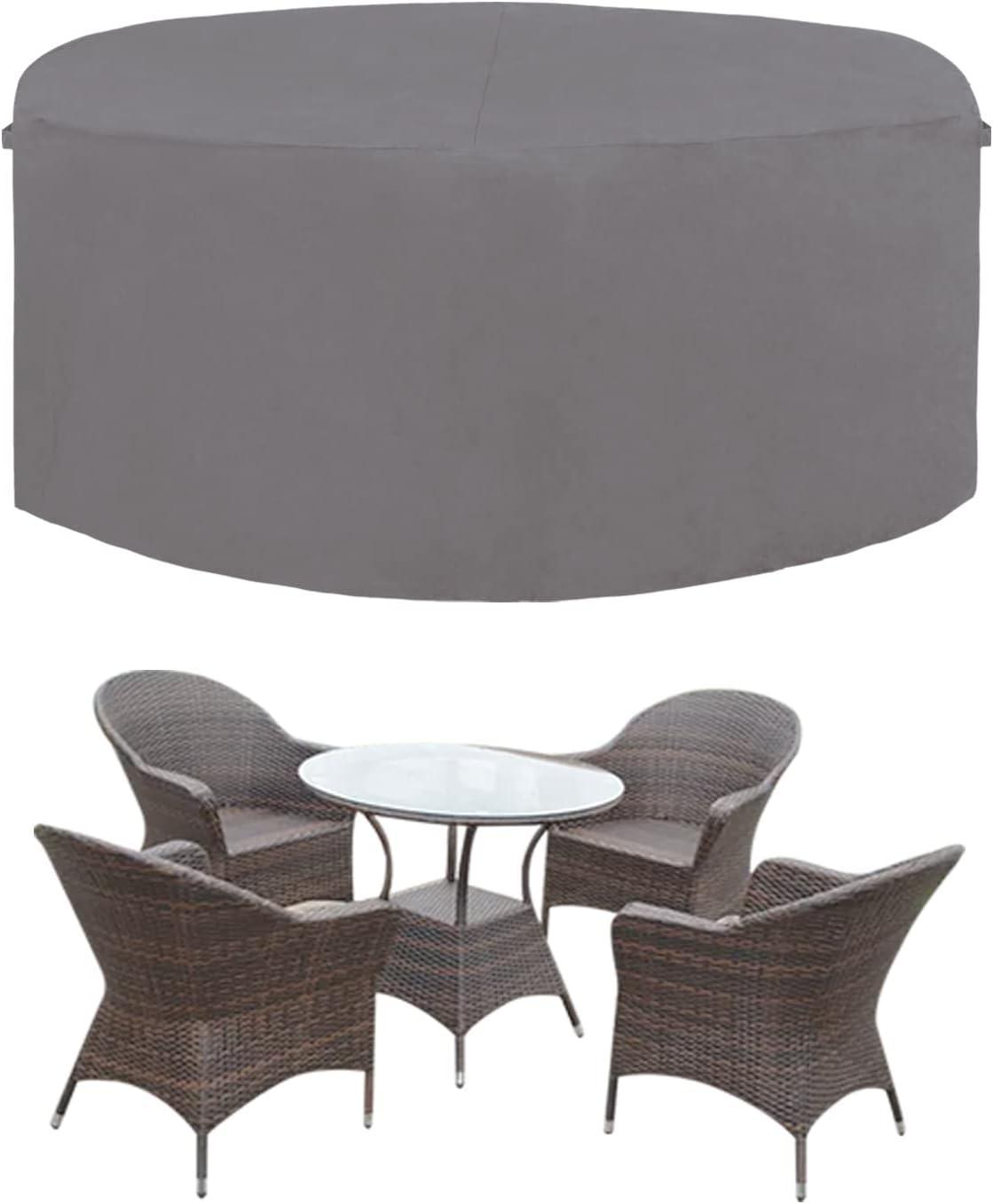 image:imageEasyGoing 600D Heavy Duty Round Patio Furniture Set Cover Waterproof Outdoor Table and Chair Set Cover 62DIAx 28H BlackGrey