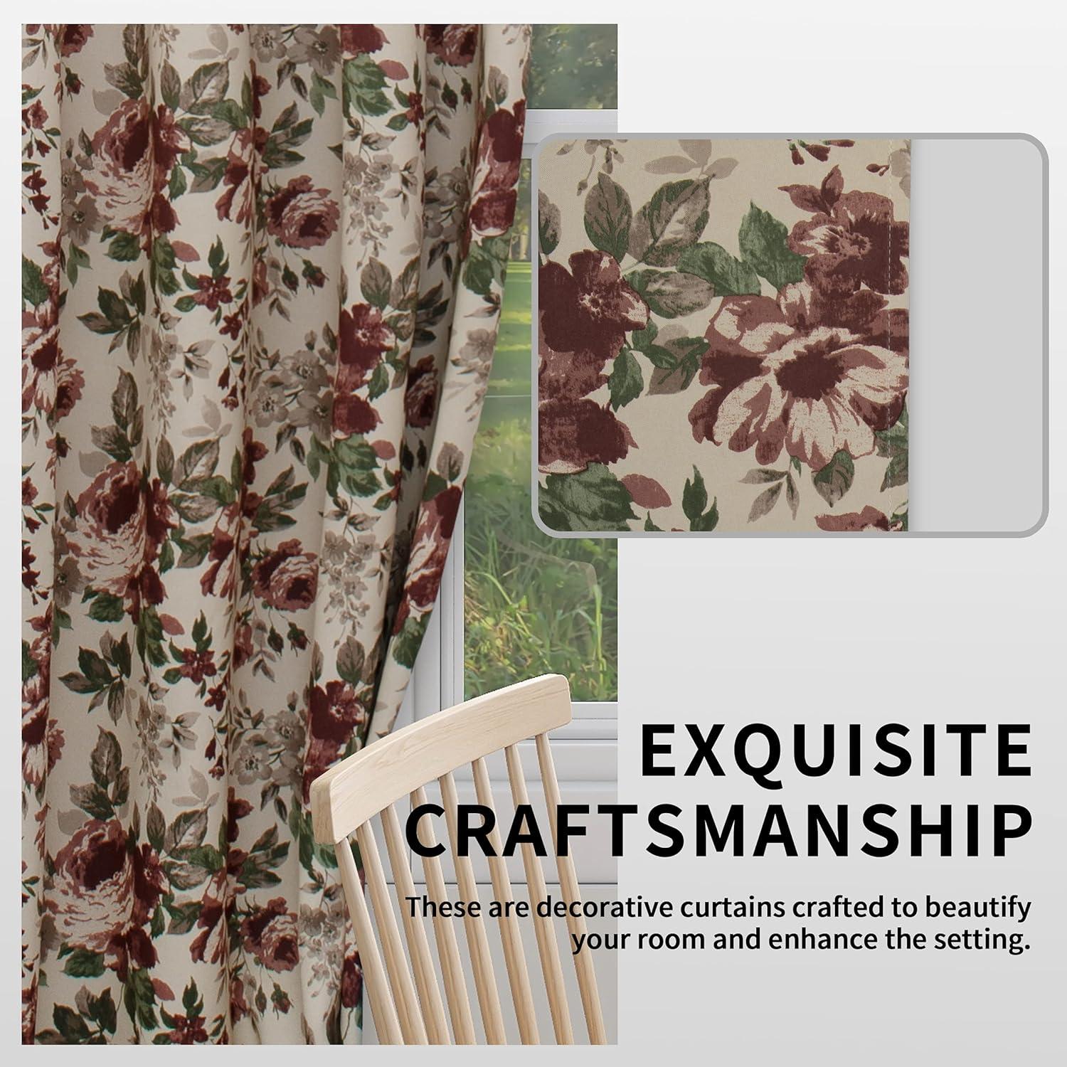 image:imageEasyGoing Floral Printed Blackout Curtain 84 Inch Length Grommet Thermal Insulated Room Darkening Window Curtain for Bedroom Living Room Kids Room Set of 2 Panels BeigeBeige