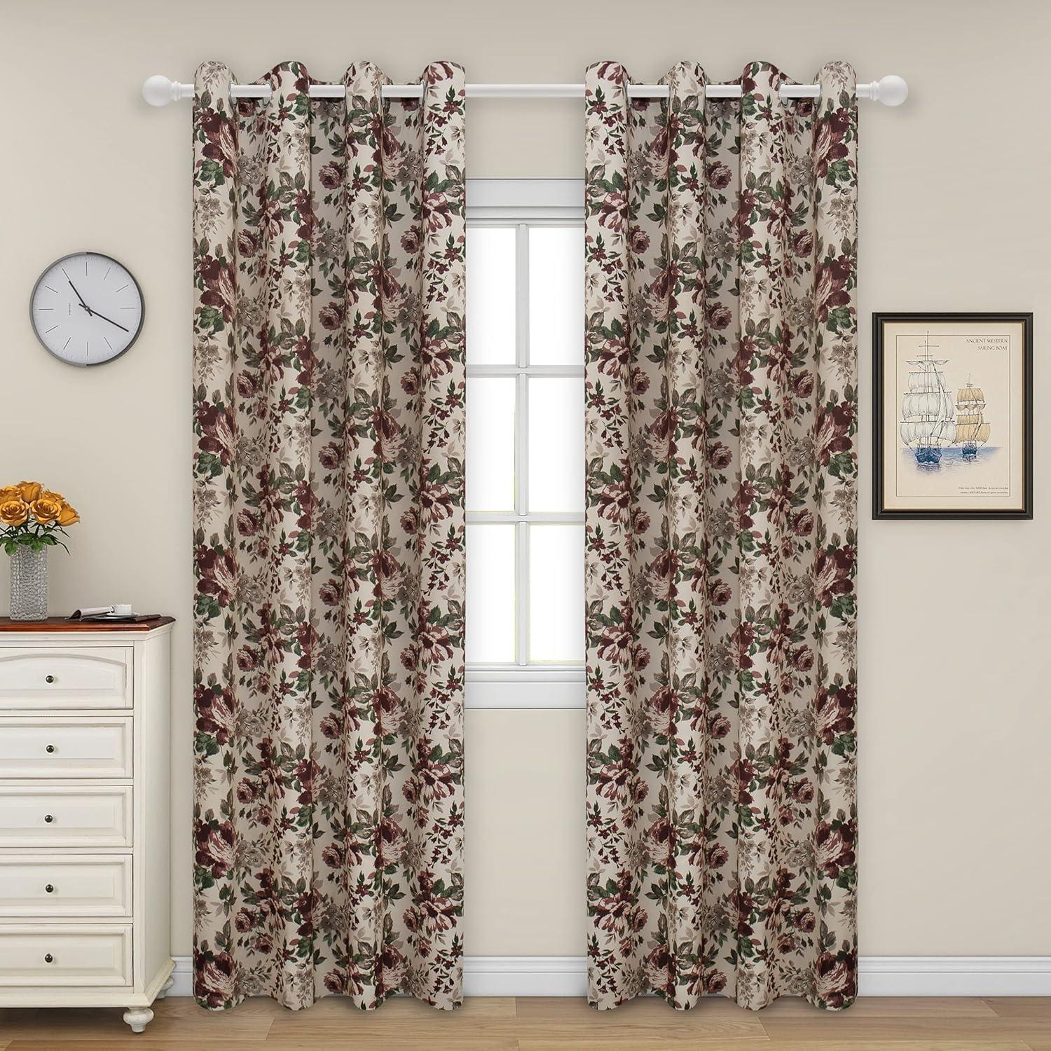 image:imageEasyGoing Floral Printed Blackout Curtain 84 Inch Length Grommet Thermal Insulated Room Darkening Window Curtain for Bedroom Living Room Kids Room Set of 2 Panels BeigeBeige