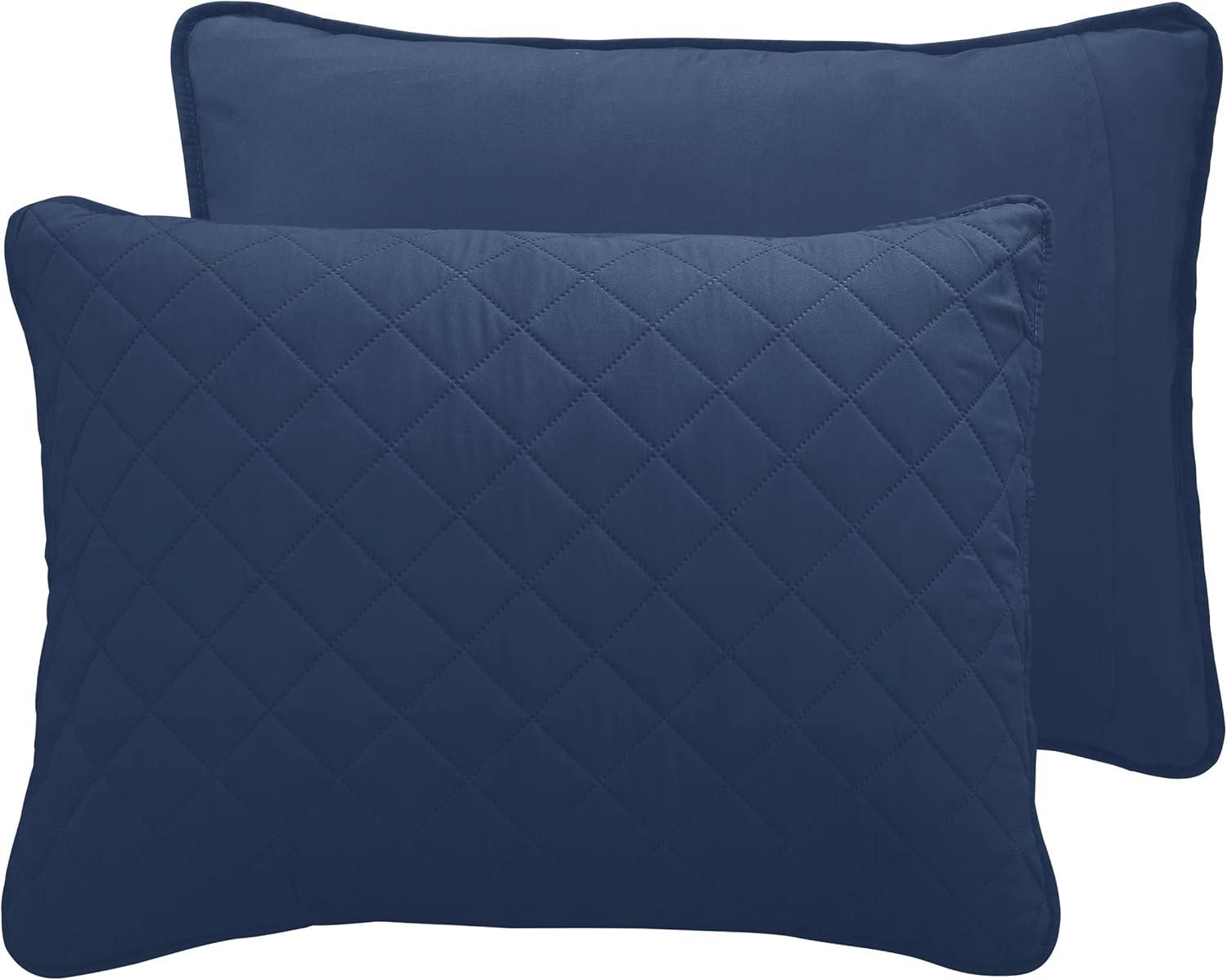 image:imageEasyGoing FullQueen Size Reversible Quilt Set with 1 Quilt and 2 Pillow Shams Soft Bed Quilt Cover Lightweight Microfiber Bedspread Water and Stain Resistant GrayLight GrayDark BlueLight Blue
