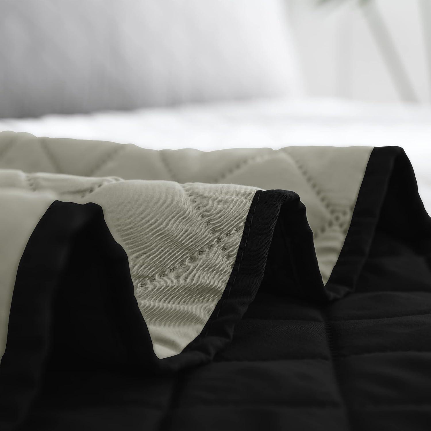 image:imageEasyGoing FullQueen Size Reversible Quilt Set with 1 Quilt and 2 Pillow Shams Soft Bed Quilt Cover Lightweight Microfiber Bedspread Water and Stain Resistant GrayLight GrayBlackBeige