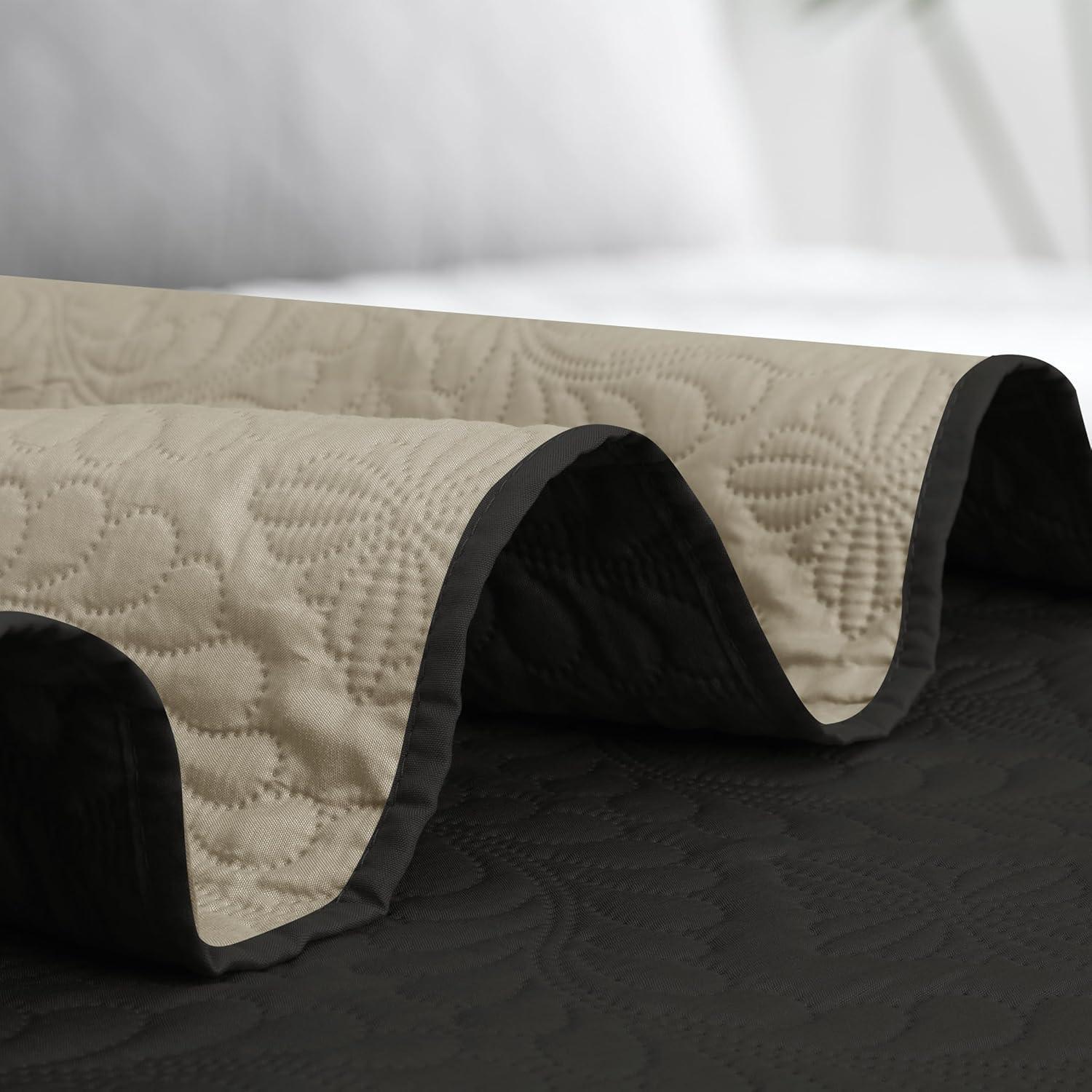image:imageEasyGoing FullQueen Size Reversible Quilt Set with 1 Quilt and 2 Pillow Shams Soft Bed Quilt Cover Lightweight Microfiber Bedspread Water and Stain Resistant GrayLight GrayOlive LeafblackBeige