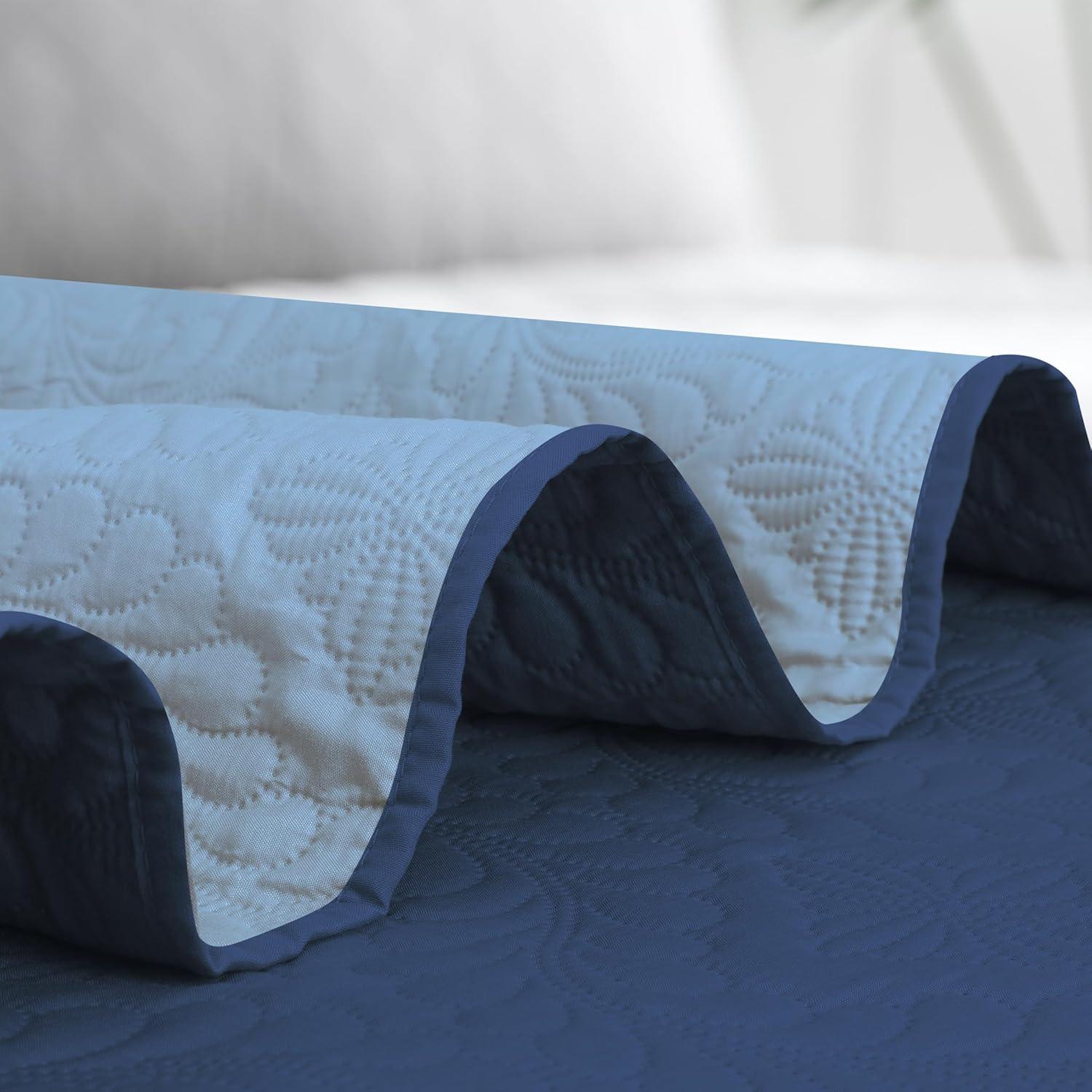image:imageEasyGoing FullQueen Size Reversible Quilt Set with 1 Quilt and 2 Pillow Shams Soft Bed Quilt Cover Lightweight Microfiber Bedspread Water and Stain Resistant GrayLight GrayOlive Leafdark BlueLight Blue