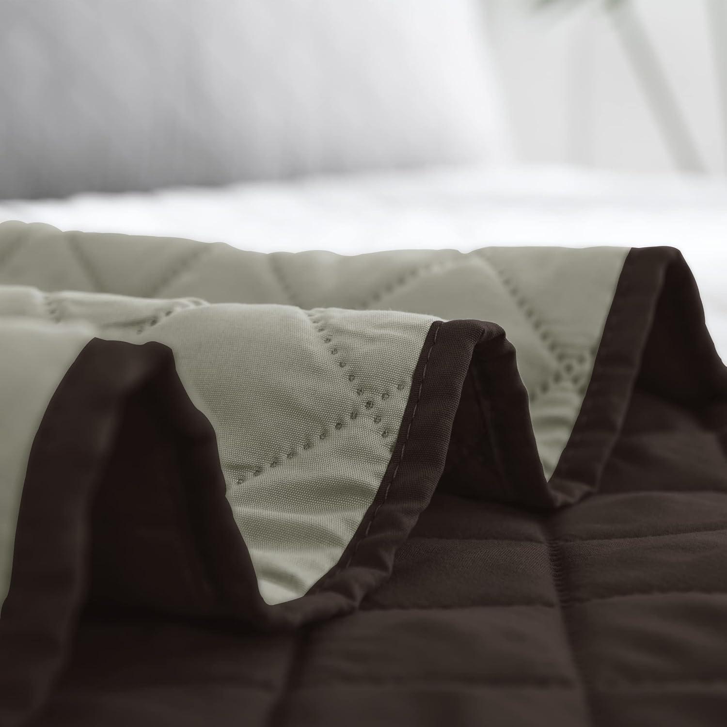 image:imageEasyGoing FullQueen Size Reversible Quilt Set with 1 Quilt and 2 Pillow Shams Soft Bed Quilt Cover Lightweight Microfiber Bedspread Water and Stain Resistant GrayLight GrayChocolateBeige