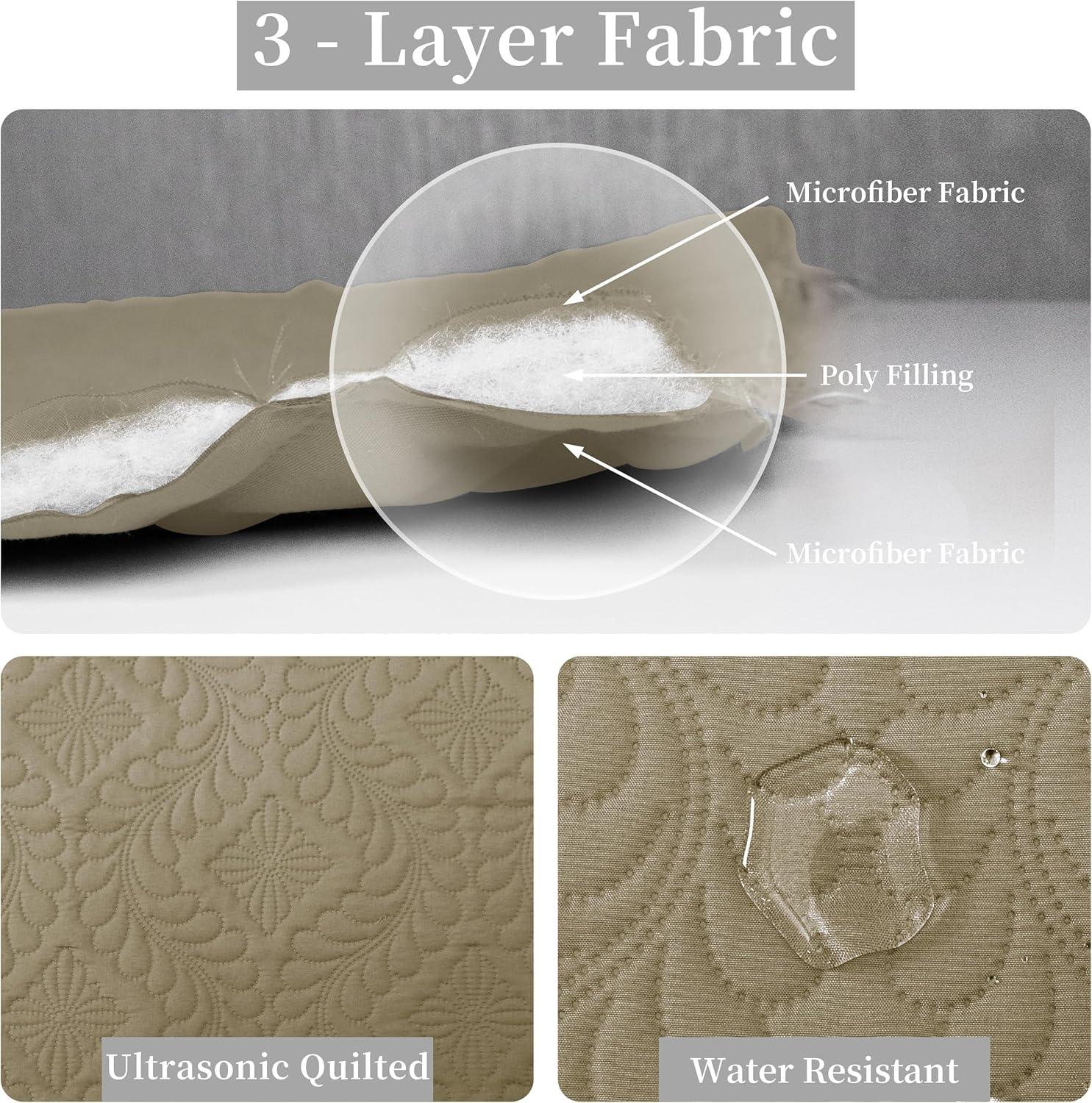 image:imageEasyGoing FullQueen Size Reversible Quilt Set with 1 Quilt and 2 Pillow Shams Soft Bed Quilt Cover Lightweight Microfiber Bedspread Water and Stain Resistant GrayLight GrayOlive LeafbeigeBeige