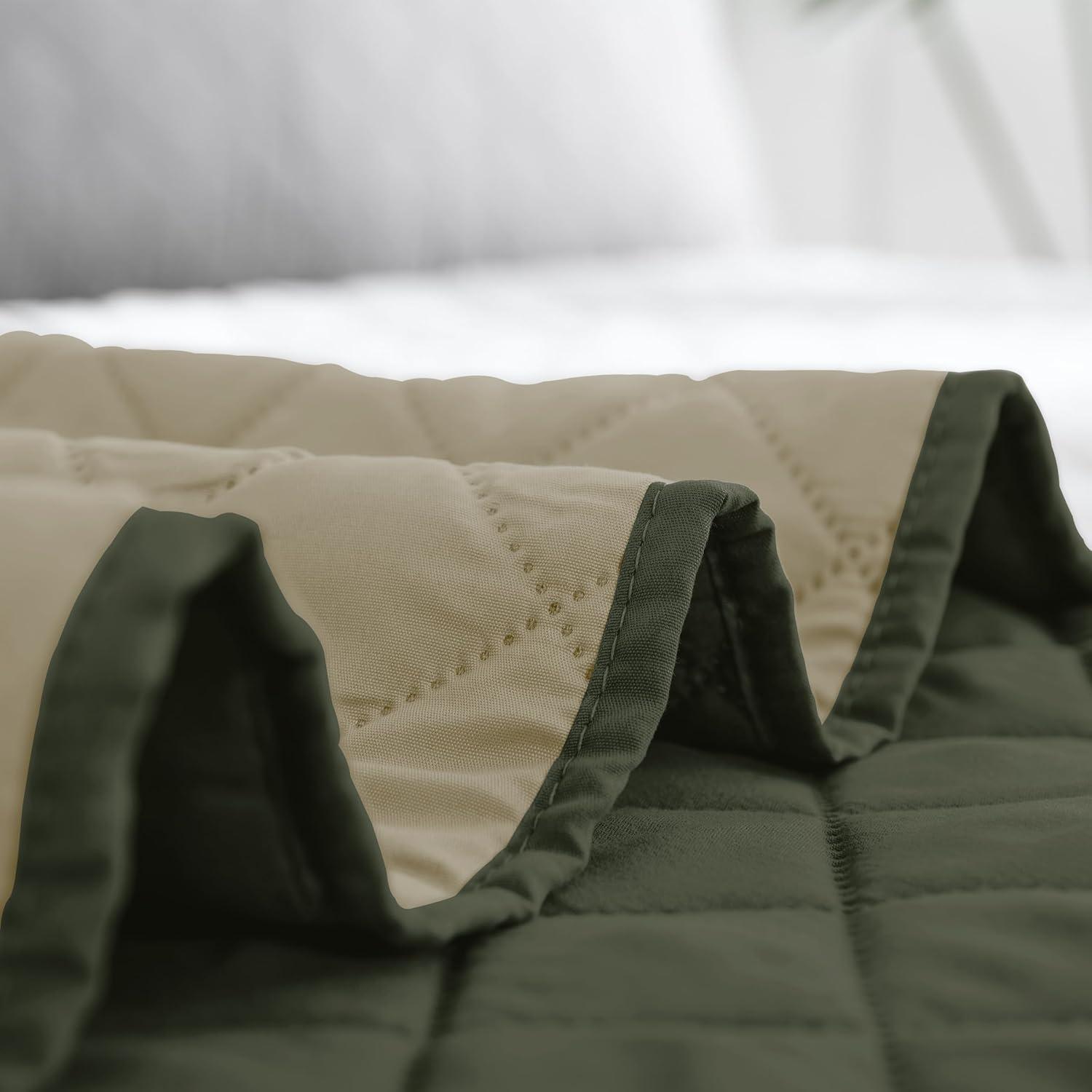 image:imageEasyGoing FullQueen Size Reversible Quilt Set with 1 Quilt and 2 Pillow Shams Soft Bed Quilt Cover Lightweight Microfiber Bedspread Water and Stain Resistant GrayLight GrayArmy GreenBeige