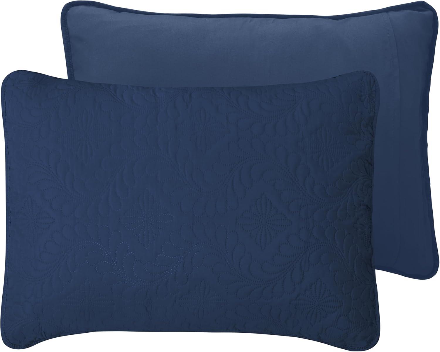 image:imageEasyGoing FullQueen Size Reversible Quilt Set with 1 Quilt and 2 Pillow Shams Soft Bed Quilt Cover Lightweight Microfiber Bedspread Water and Stain Resistant GrayLight GrayOlive Leafdark BlueLight Blue