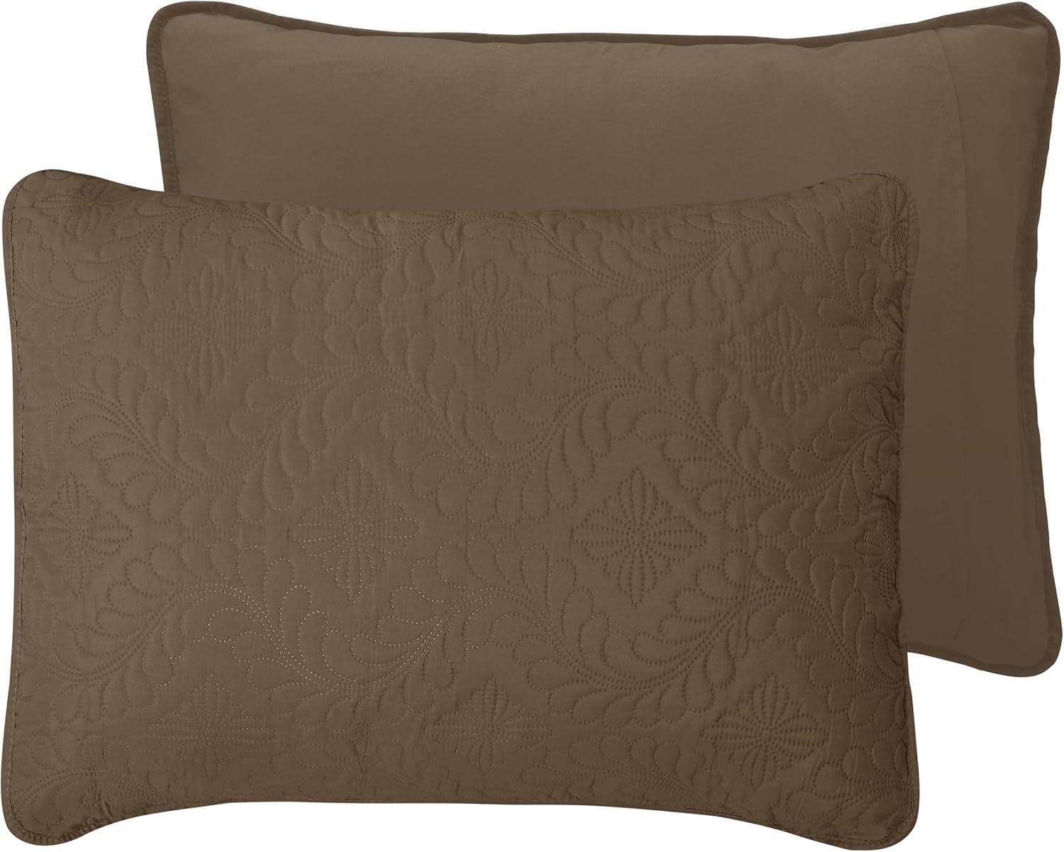 image:imageEasyGoing FullQueen Size Reversible Quilt Set with 1 Quilt and 2 Pillow Shams Soft Bed Quilt Cover Lightweight Microfiber Bedspread Water and Stain Resistant GrayLight GrayOlive LeafcamelIvory
